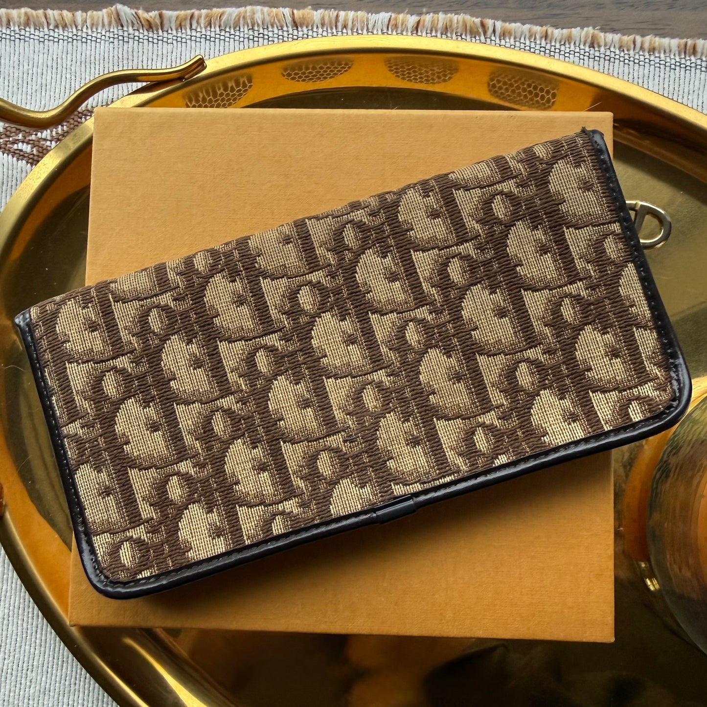 Authentic Preloved Luxury Upper Westside Vintage Brown Dior Trotter Long Wallet with Chain