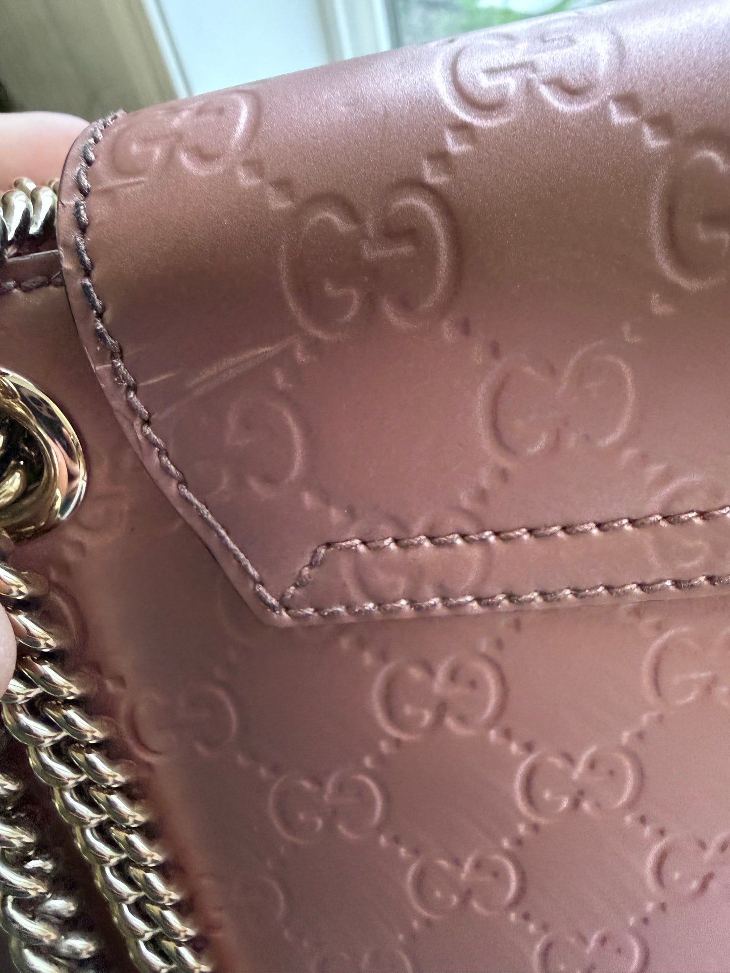 Preloved Authentic Metallic Rose Patent Leather Gucci EMILY Chain Shoulder Bag