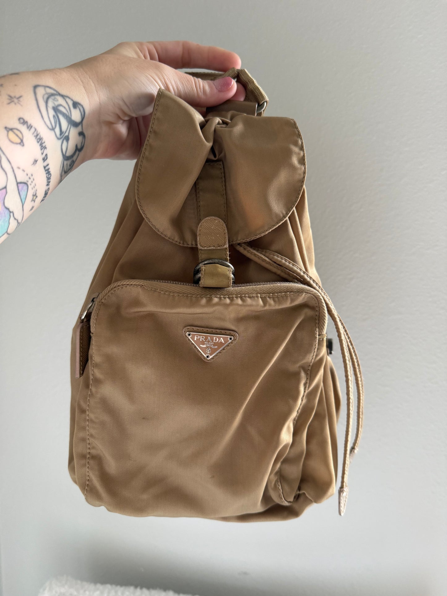 Luxury Authentic Preloved Vintage PRADA Mini Backpack Bag in Khaki