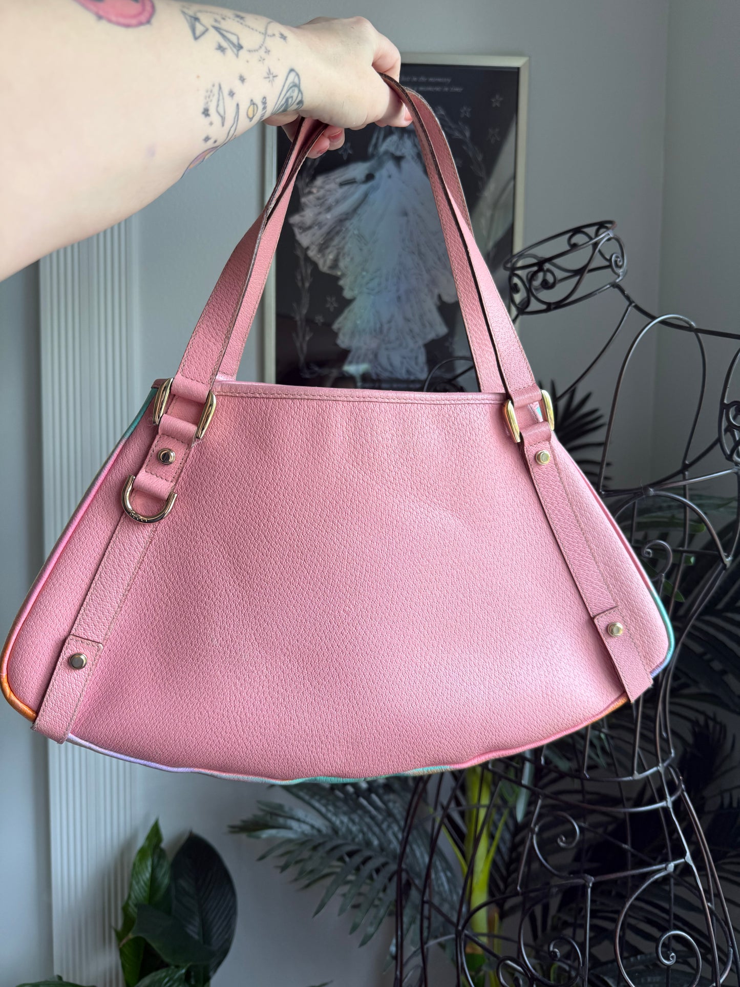 SOLD * Preloved Reimagined Authentic Vintage 2005 Pink Leather Gucci Abbey Tote