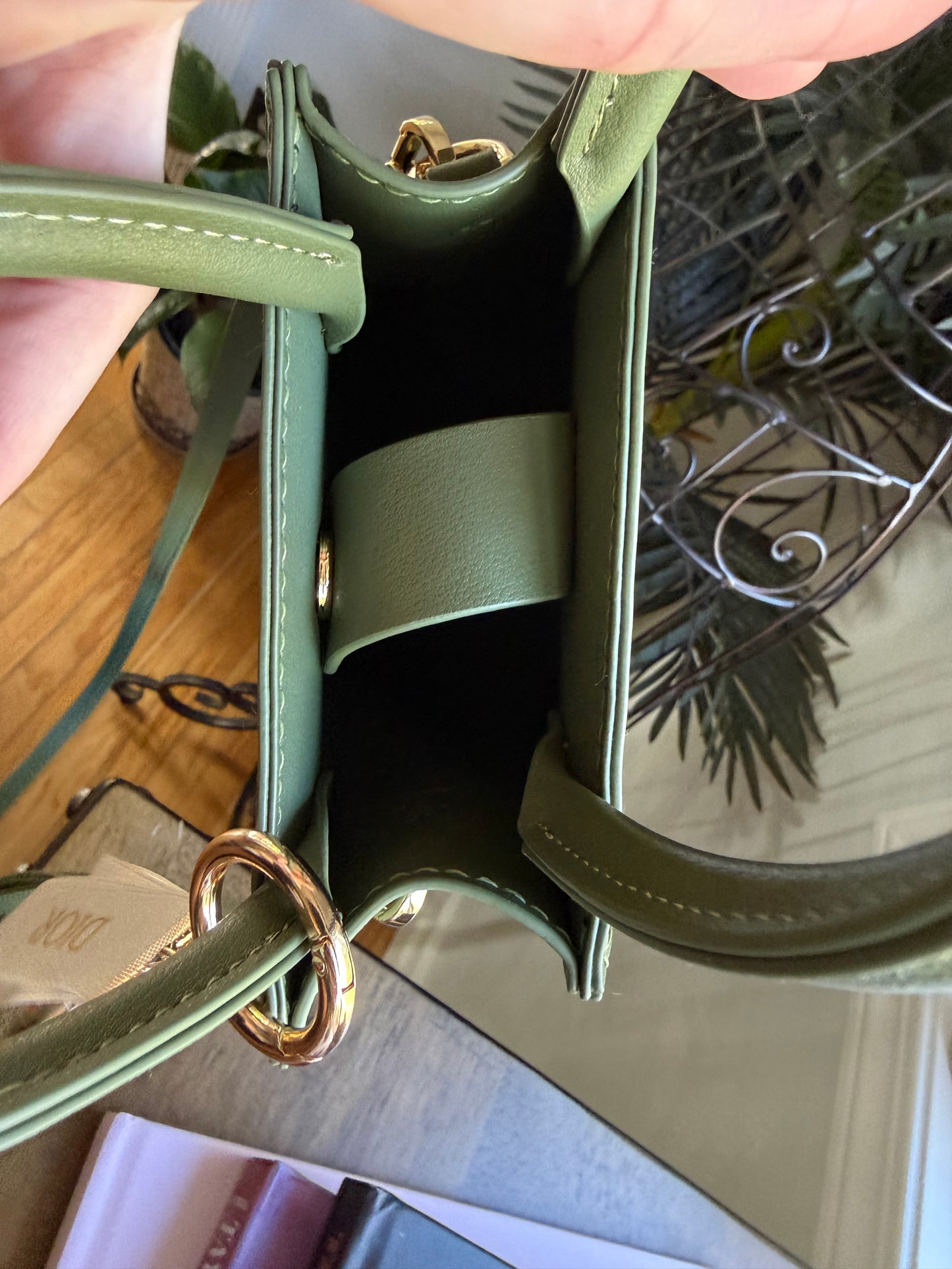 { HONEY } Handmade Upcycled DI OR Butterflies Dusty +  Green Leather Handbag