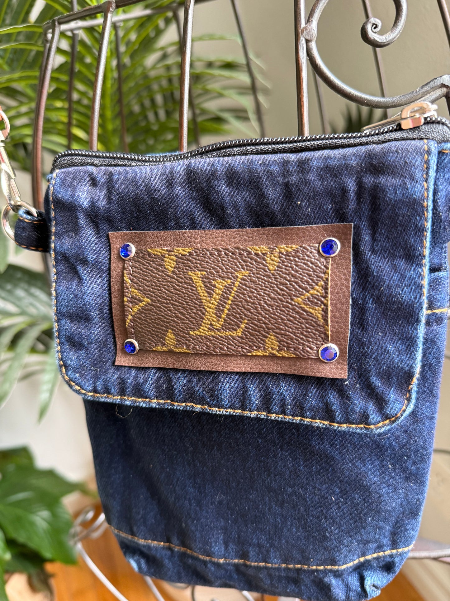 Dark Denim Crossbody with Mono Patch