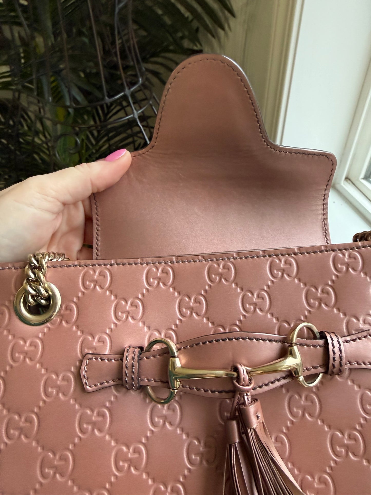 Preloved Authentic Metallic Rose Patent Leather Gucci EMILY Chain Shoulder Bag