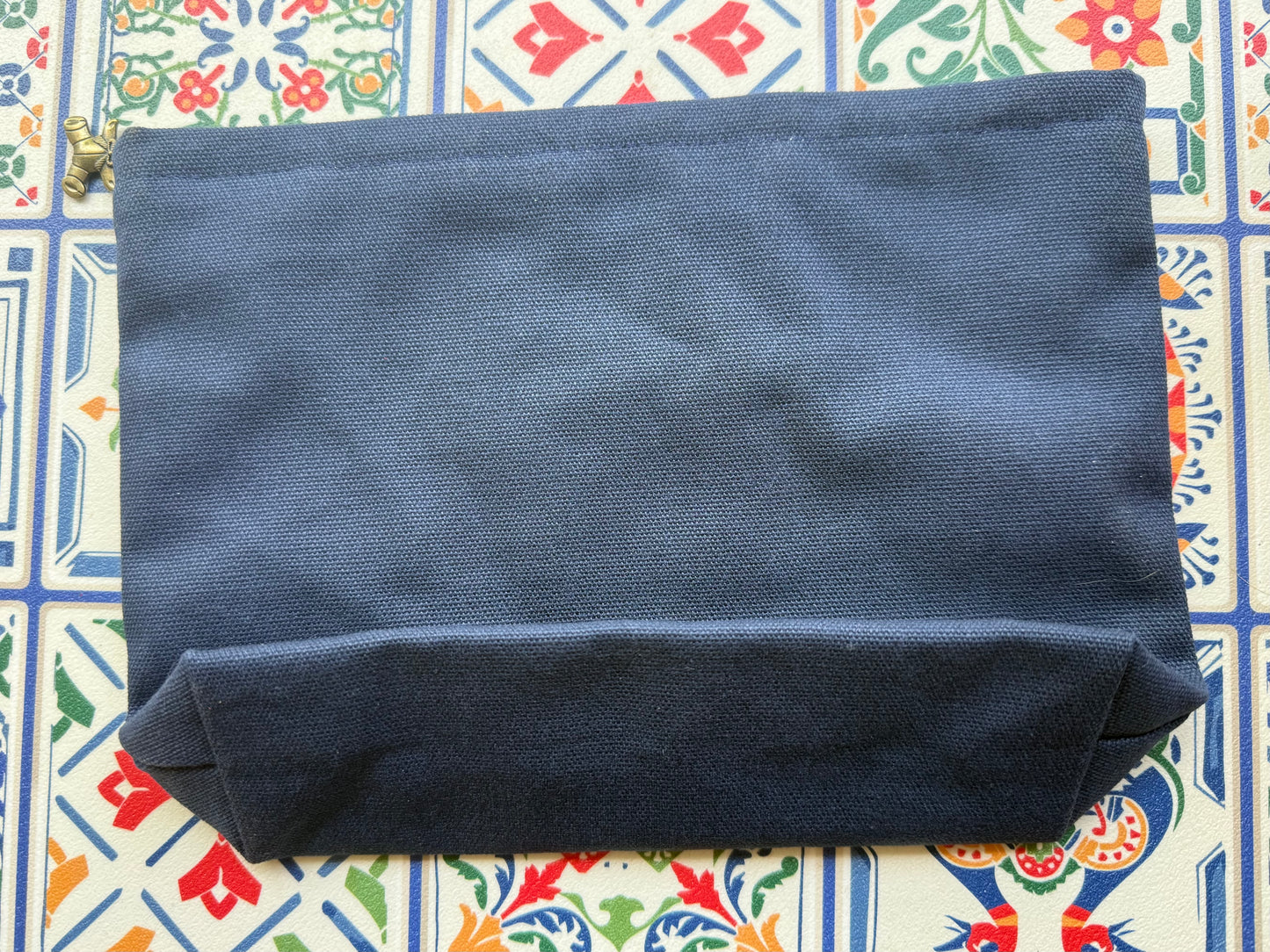 Navy Canvas Cosmetics Bag - Upcycled Mono Hot Pink Tag