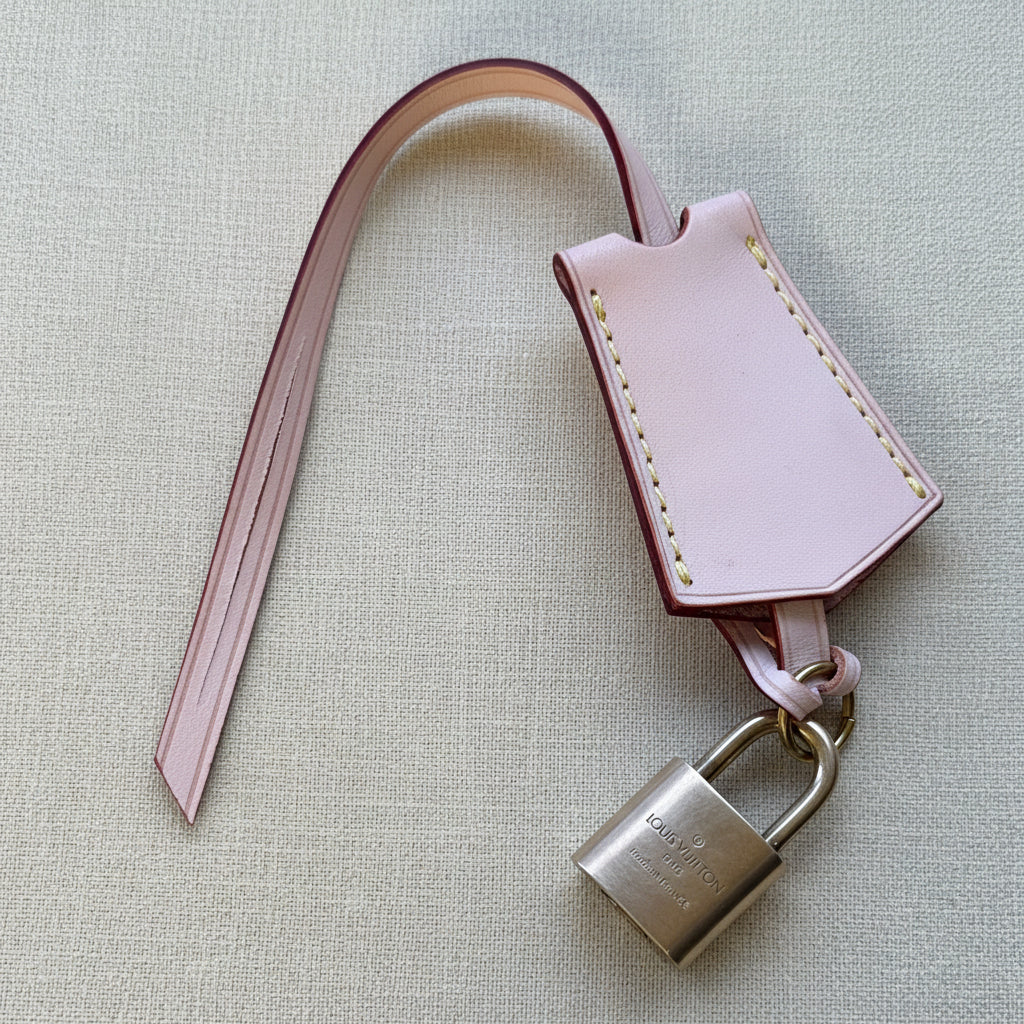 Authentic Preloved Vintage LV Brass lock + Keys with Vachetta Cloche Charm