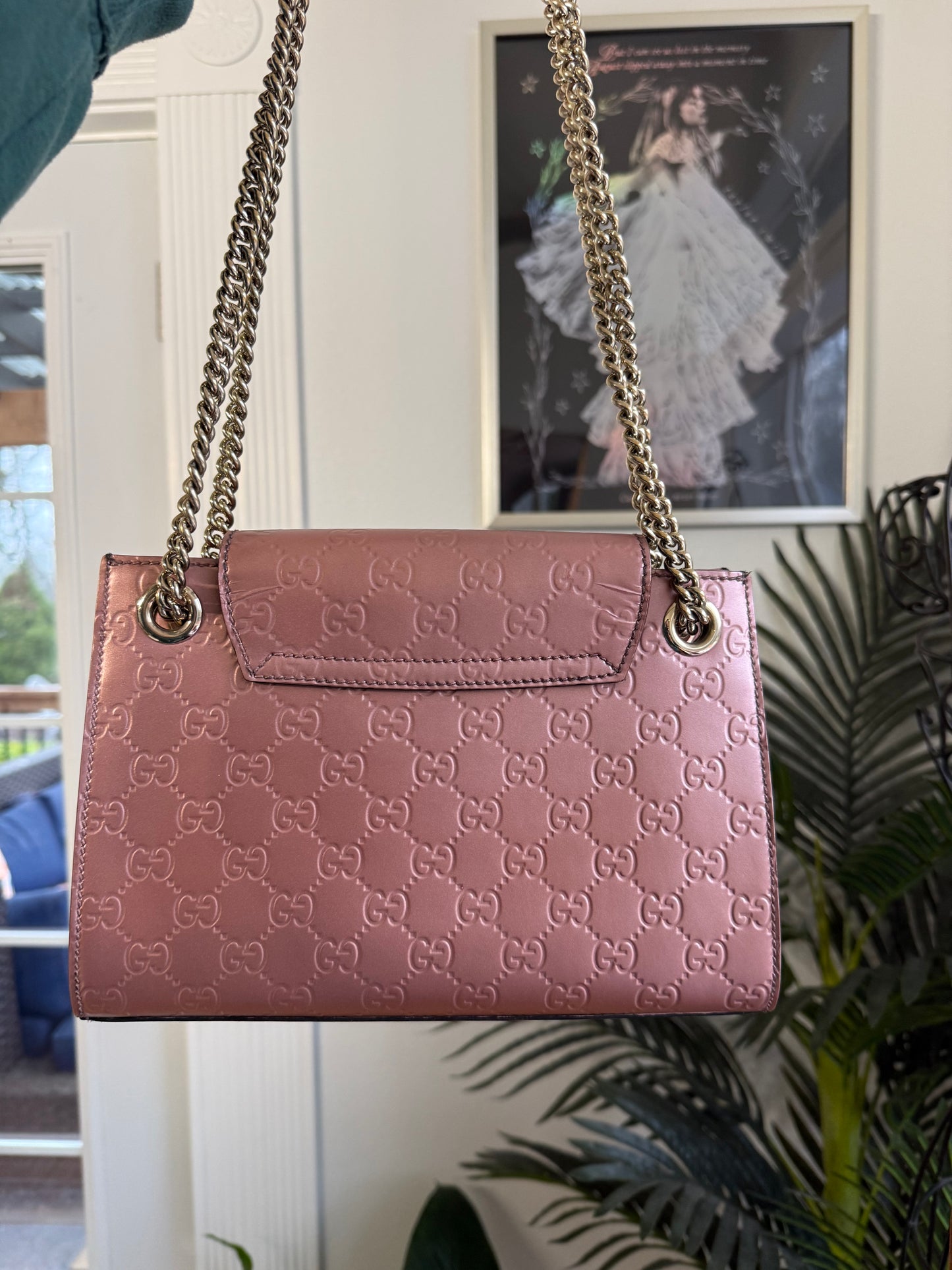Preloved Authentic Metallic Rose Patent Leather Gucci EMILY Chain Shoulder Bag
