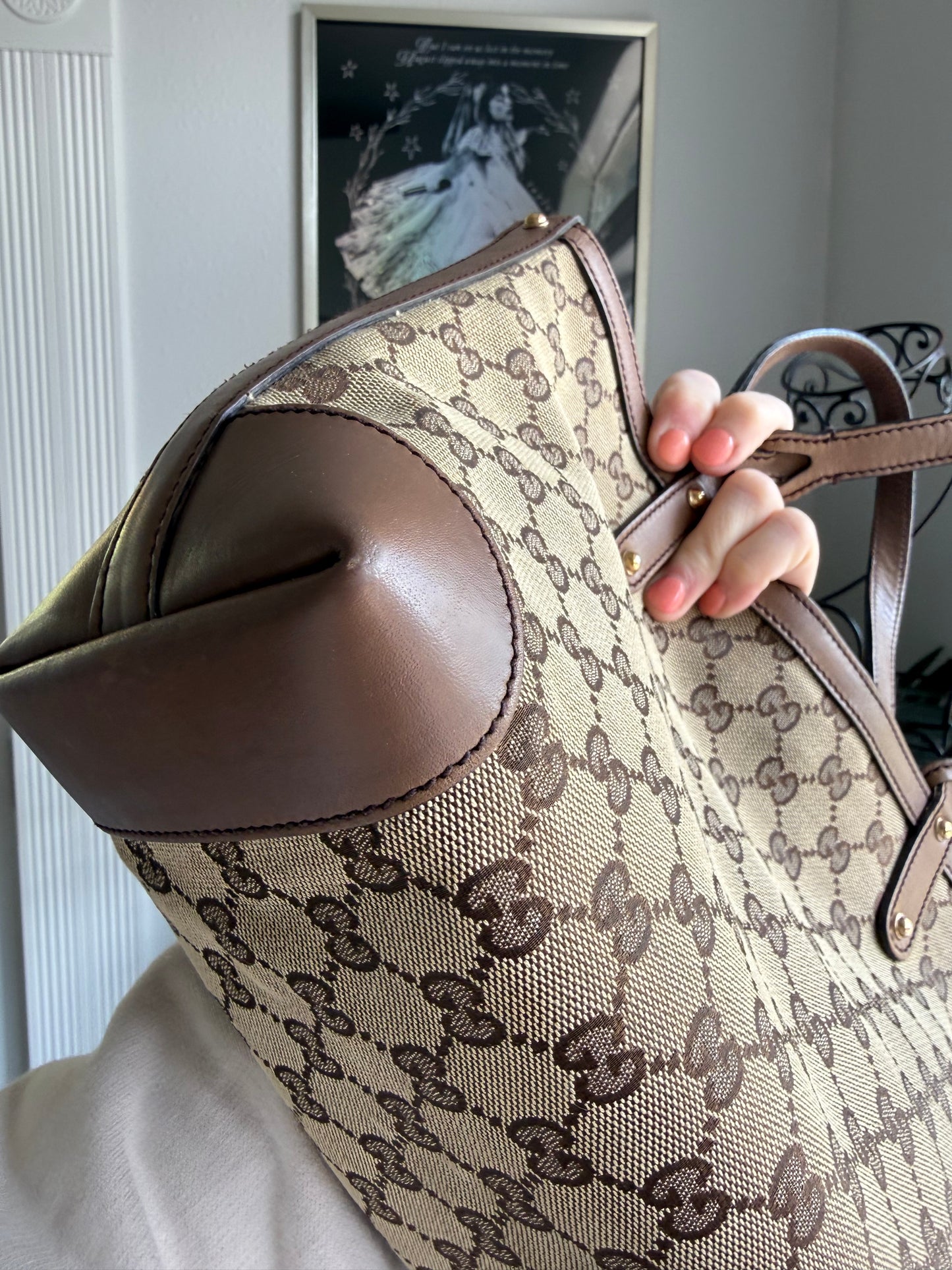 Authentic Preloved Gucci Canvas Craft Tote with Pouch