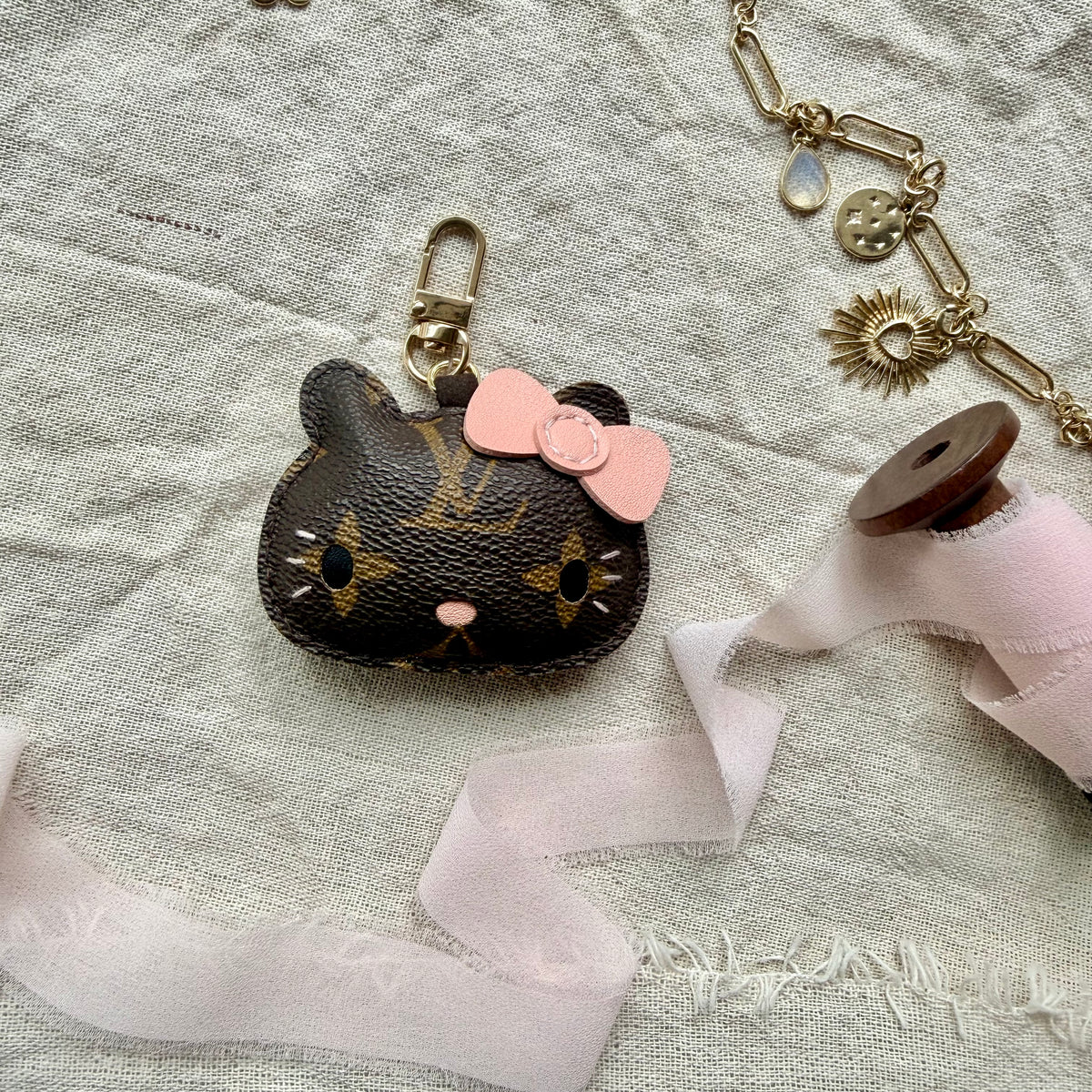 Handmade Upcycled Luxury Girlie Cat Bag Charm