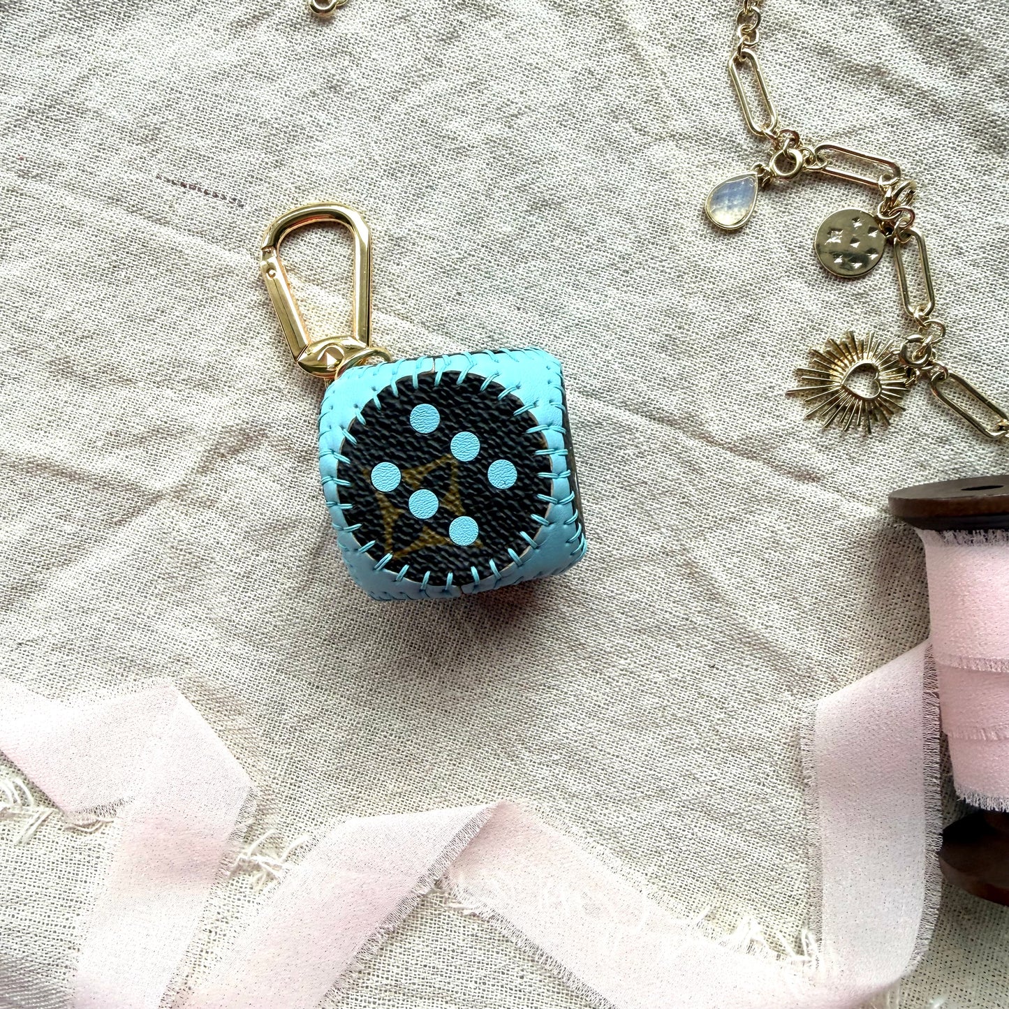 Handmade Luxury Upcycled LV Dice Bag Charm