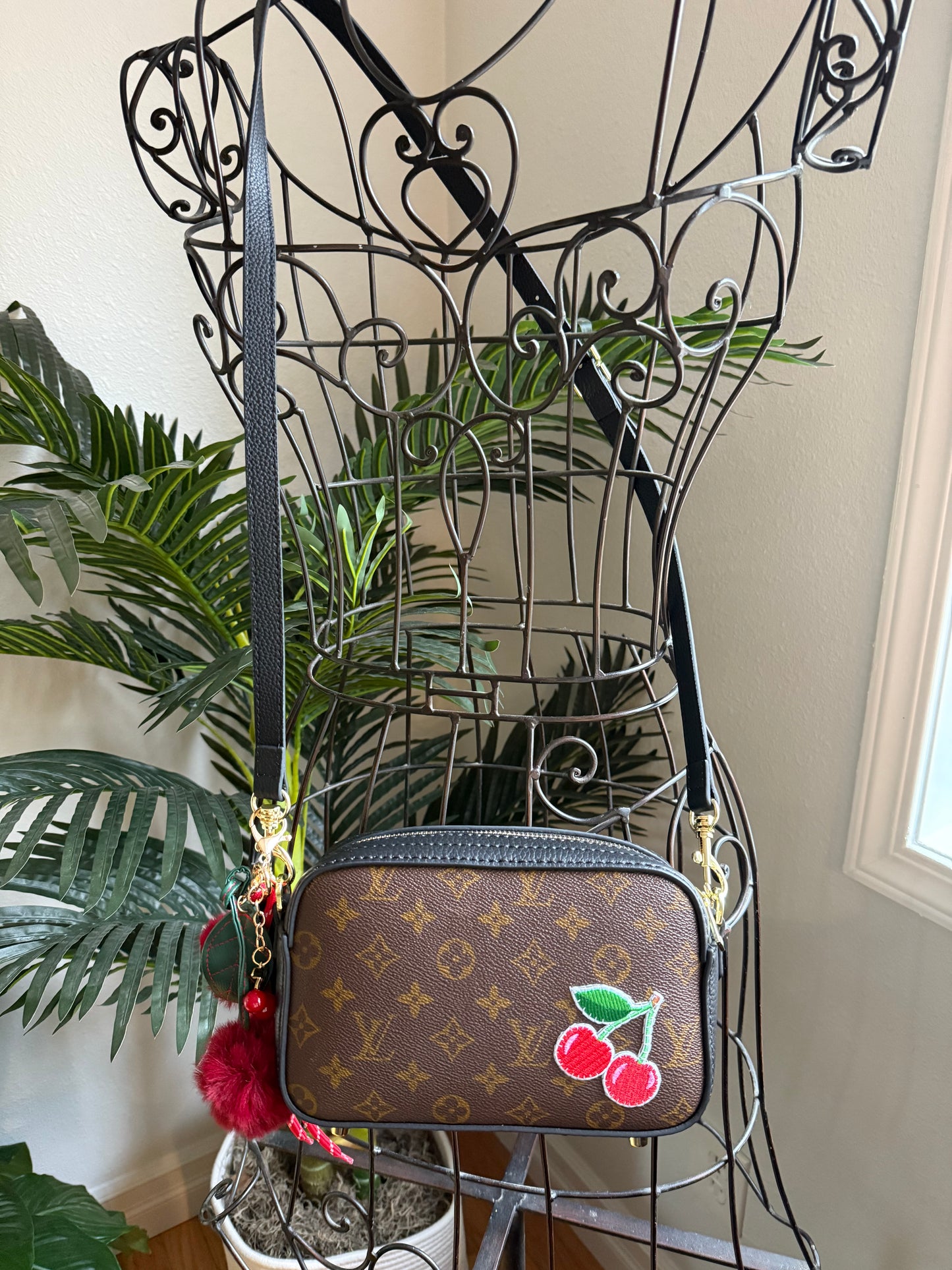 CHERRY LIPSTICK Handmade Mono and Leather Crossbody Bag