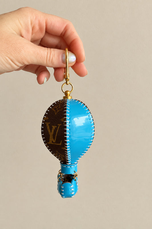 Handmade Hot Air Balloon Bag Charm - Blue Patent
