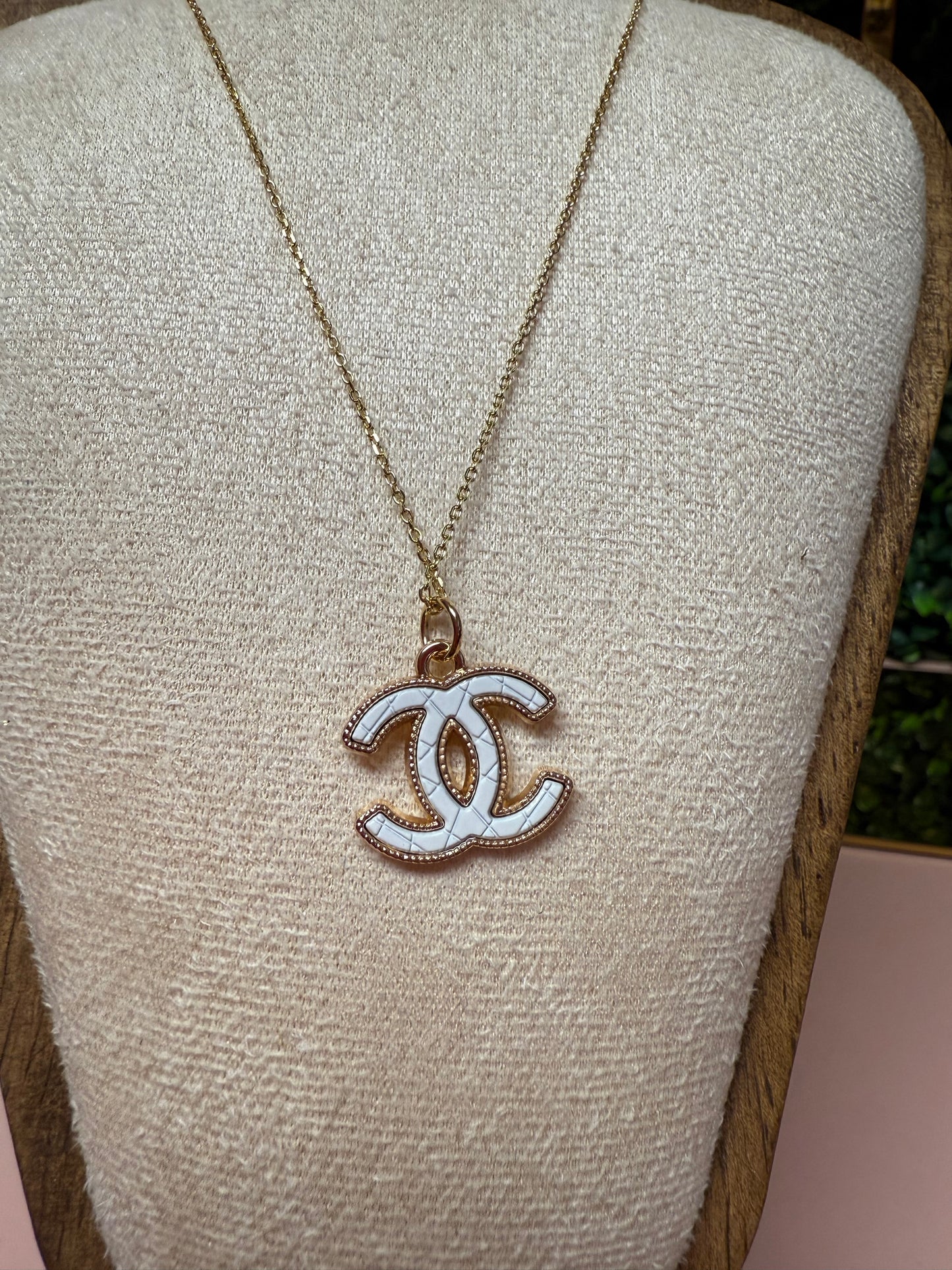 Vintage Upcycled Lux CC Charm Necklace in White