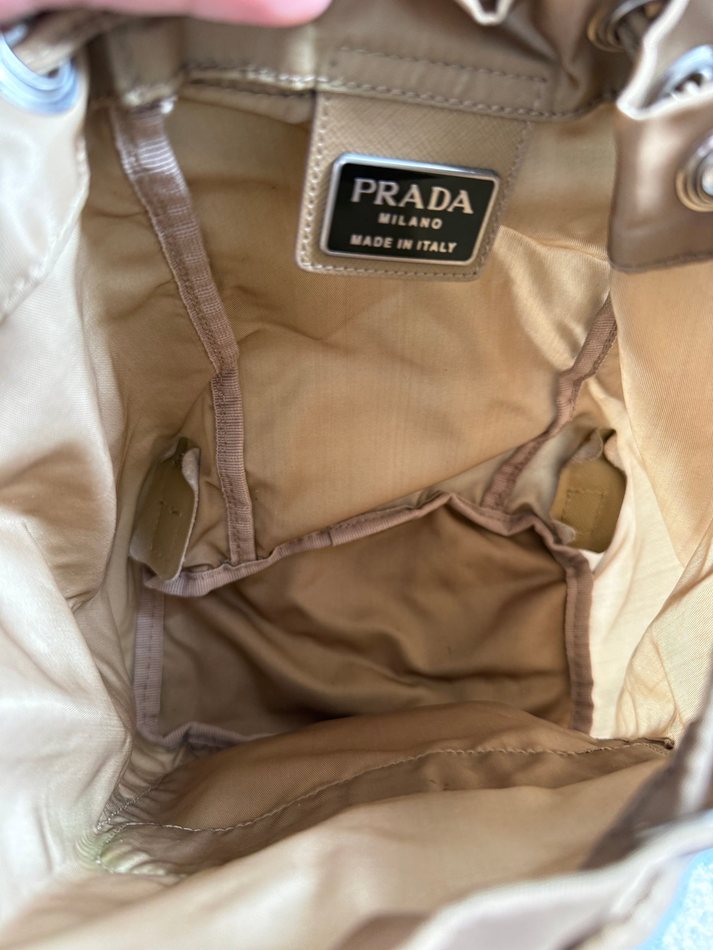Luxury Authentic Preloved Vintage PRADA Mini Backpack Bag in Khaki