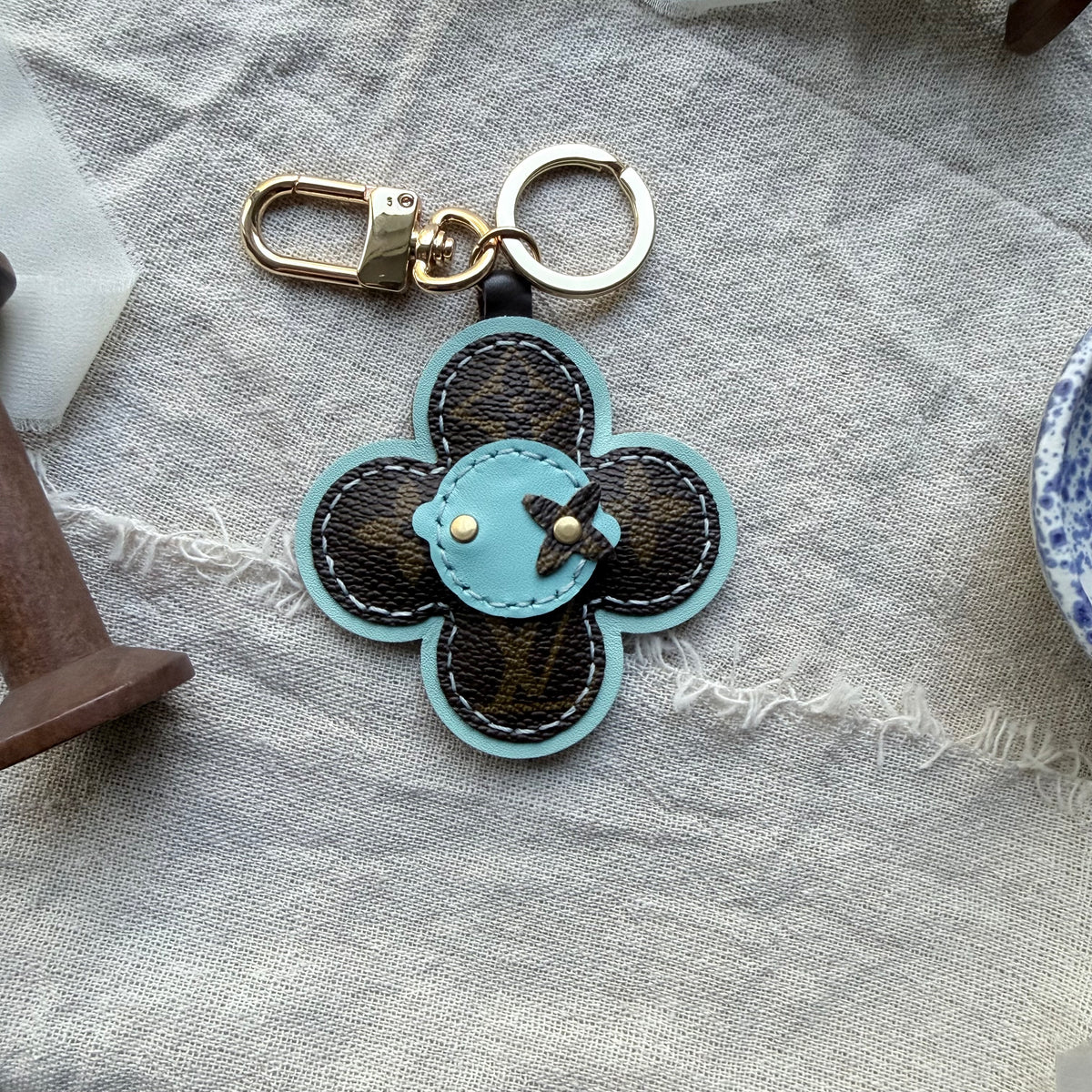 Handmade Flower Doll Bag Charm Light Blue