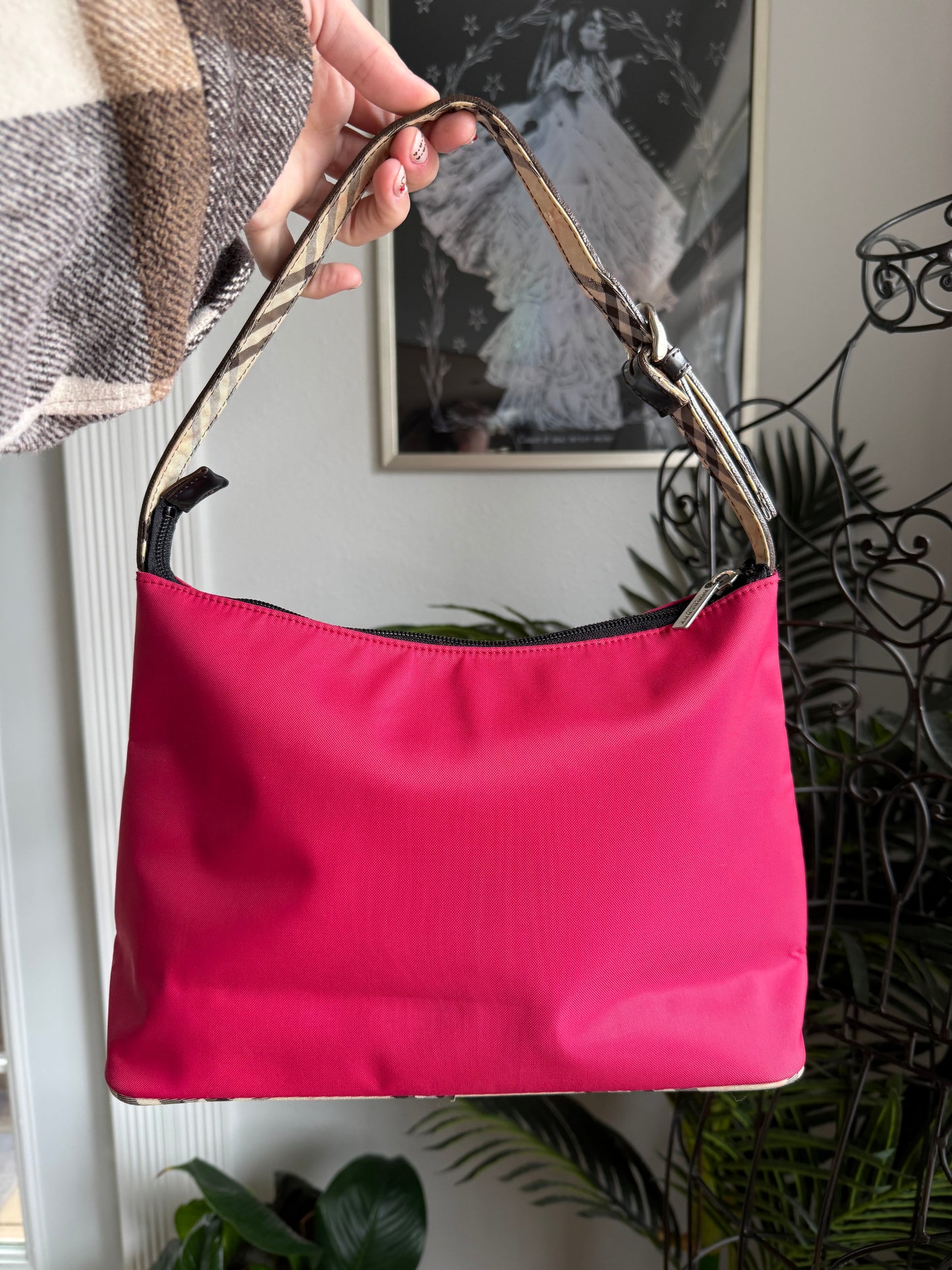 Authentic Preloved Burberry Novacheck Blue Label Pink Nylon Tote with Classic Pouch