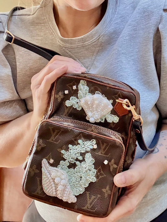 Authentic Preloved Custom Embroidered Beaded Reimagined Nautical Vintage Mini Amazone Crossbody Bag