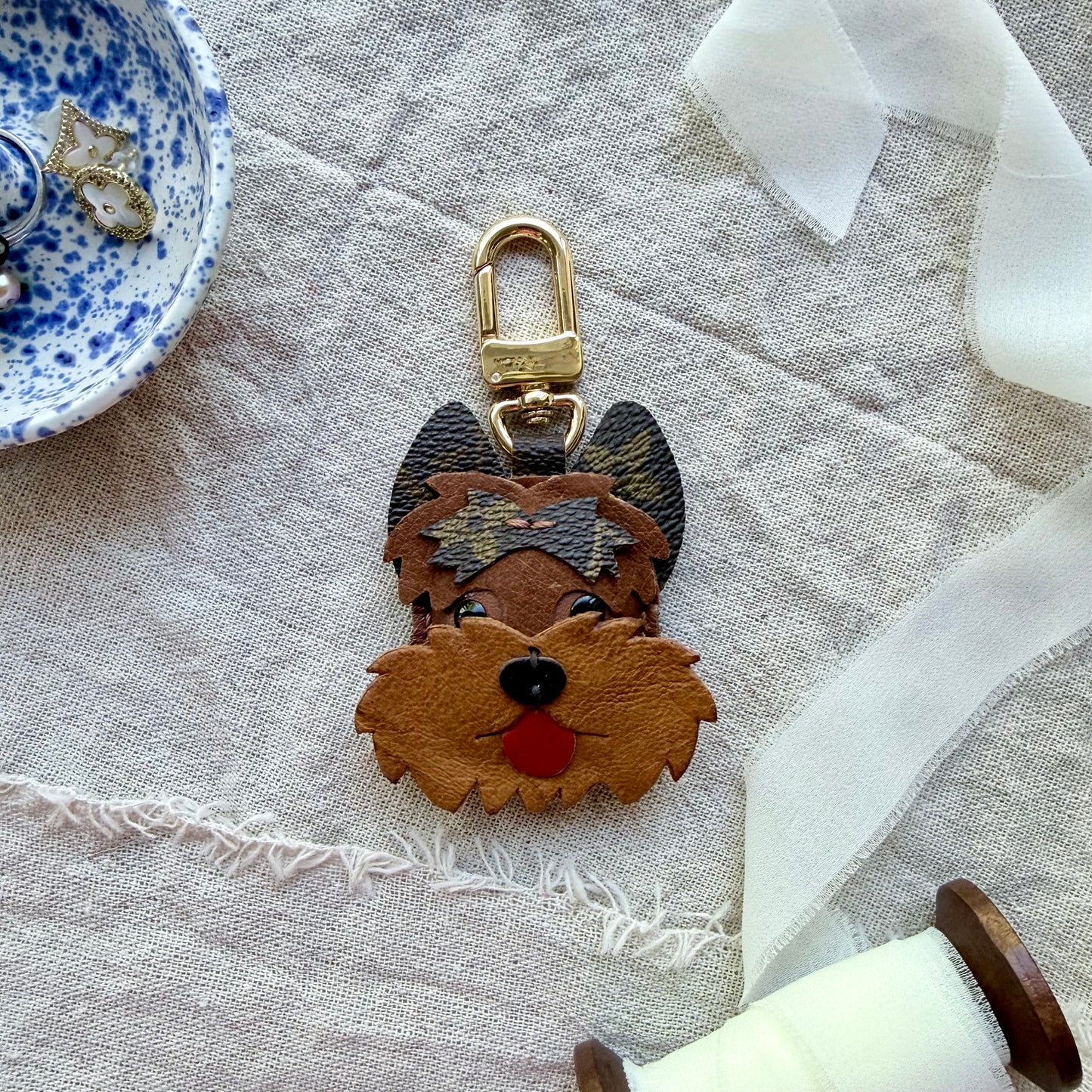 Handmade Upcycled Luxury Yorkie Bag Charm