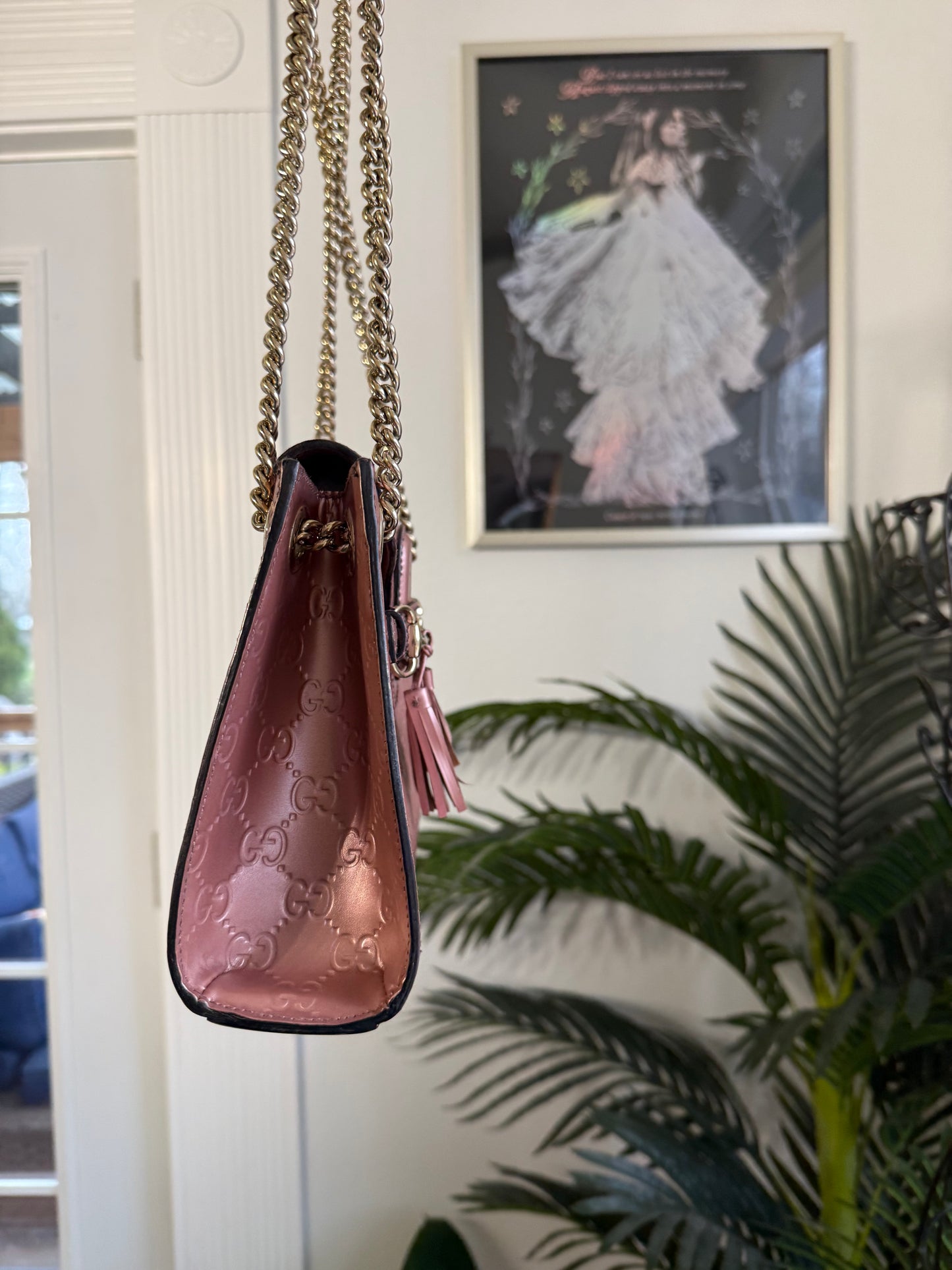Preloved Authentic Metallic Rose Patent Leather Gucci EMILY Chain Shoulder Bag