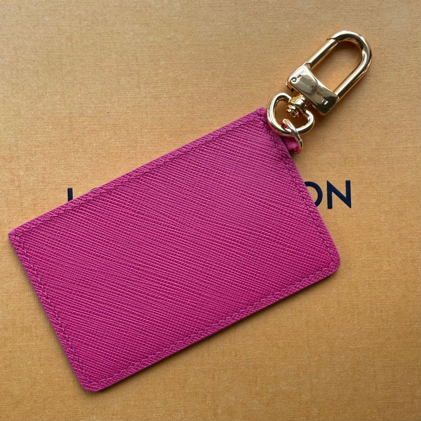 {HOLIDAY} Handmade Bright Pink Leather + Mono Keychain Card Wallet