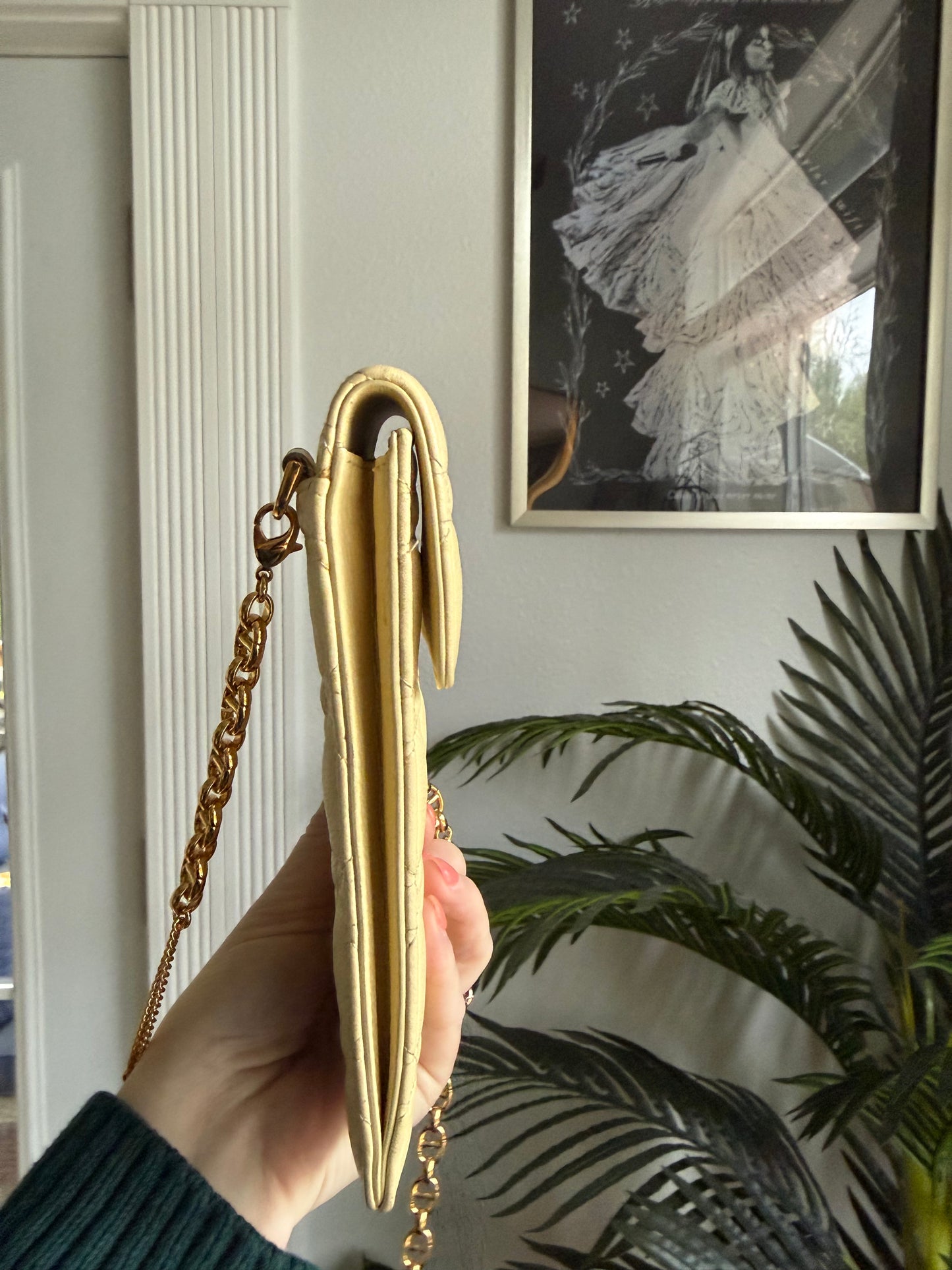 Authentic Preloved Christian Dior Caro Phone Holder with Chain in beige calfskin