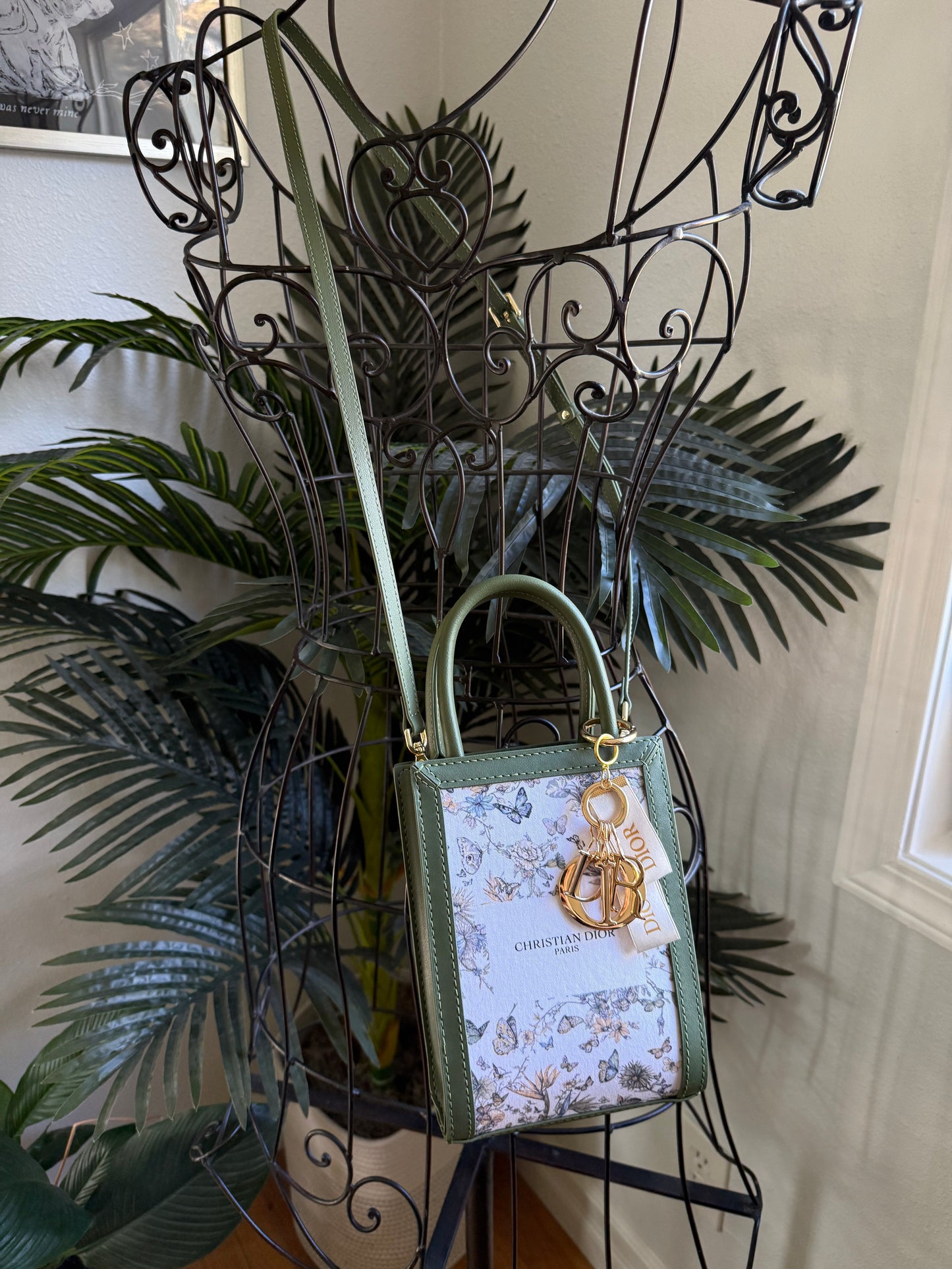 { HONEY } Handmade Upcycled DI OR Butterflies Dusty +  Green Leather Handbag