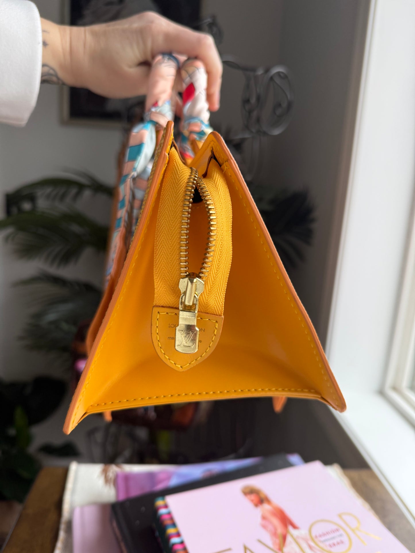 Preloved Authentic Vintage Luxury Statement Piece Iconic 1995 Louis Vuitton Sac Triangle bag in yellow epi leather