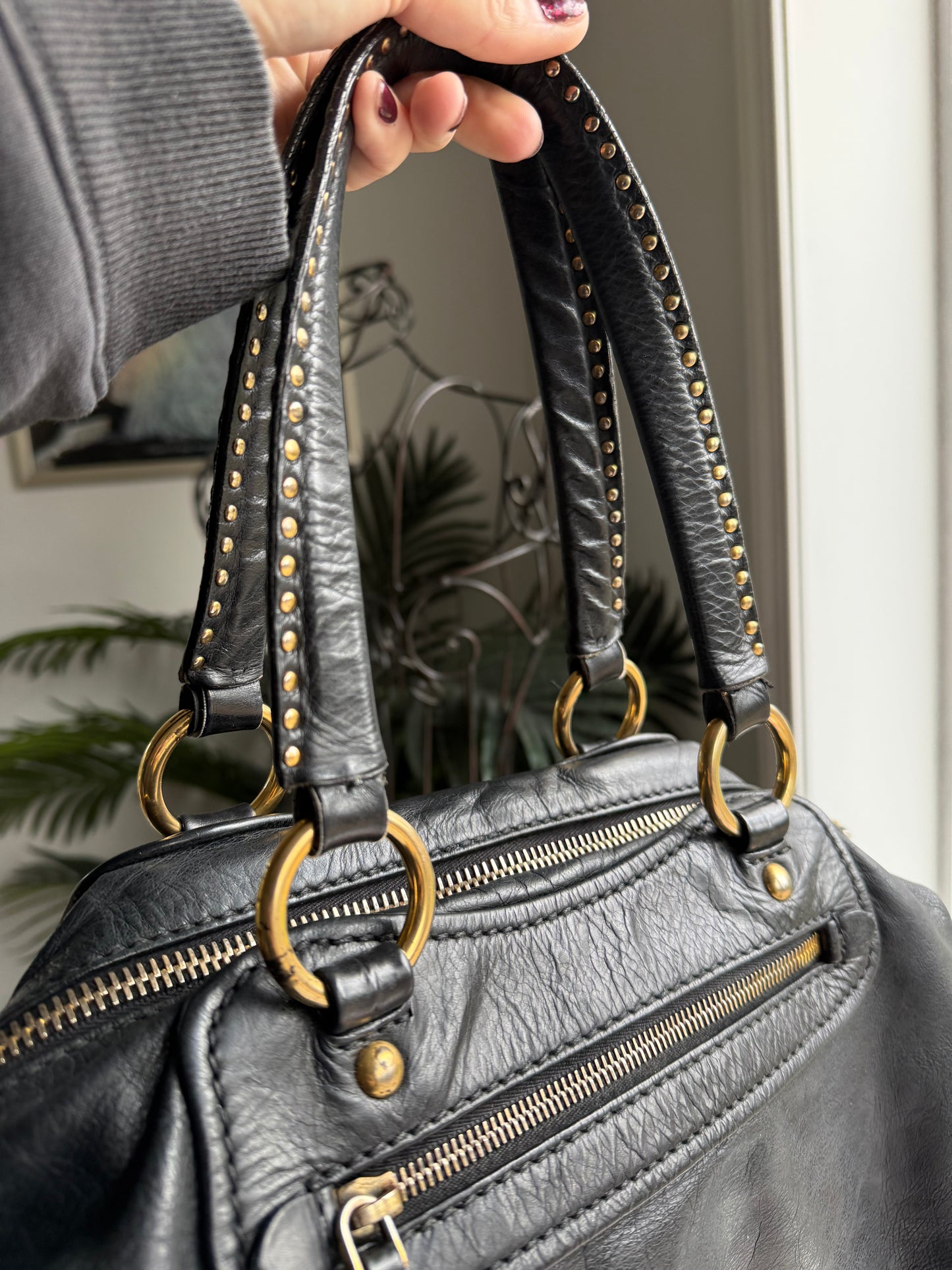 Preloved Authentic Vintage Miu Miu Convertible Tote Vitello Shine Large Black