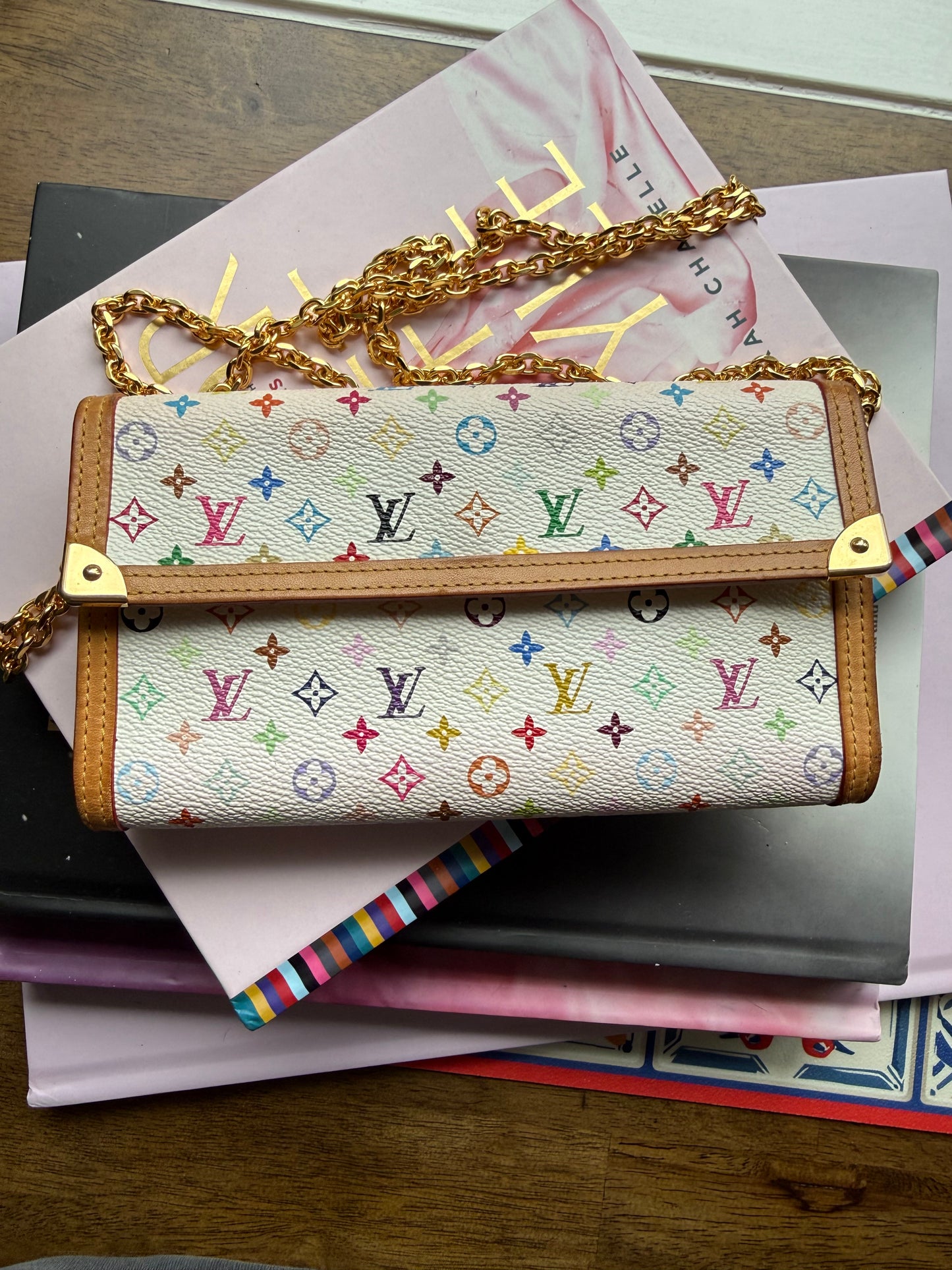 Authentic Preloved Vintage LV x Murakami White Multicolore International Wallet