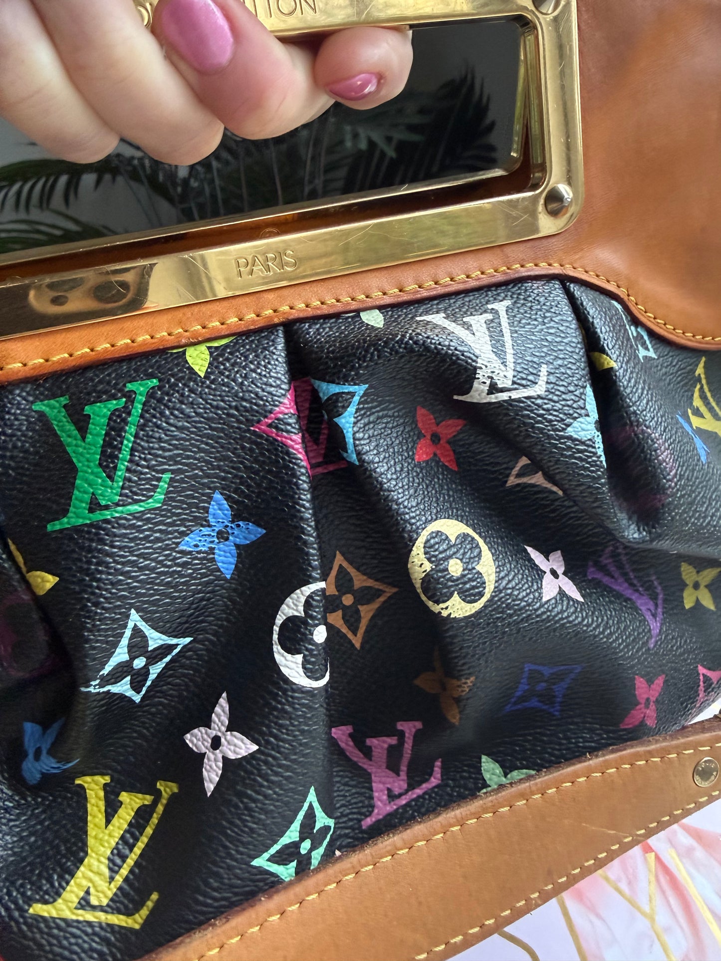 Preloved Authentic 2009 Murakami x LV Black Multicolor Judy PM