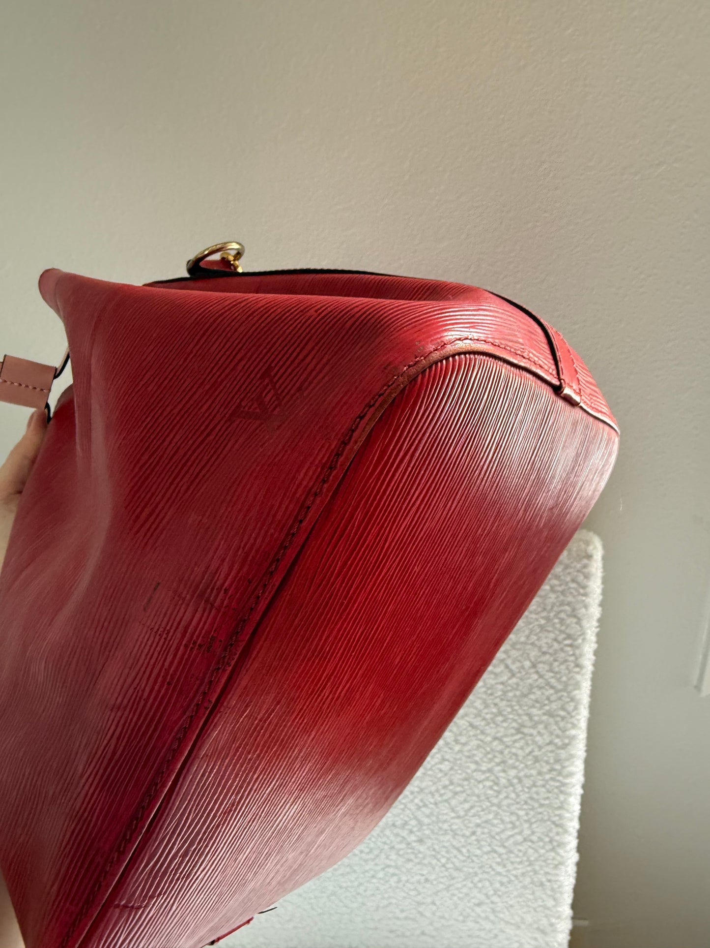 Authentic Preloved Vintage Reimagined Louis Vuitton Petit Noe in Red Epi Leather
