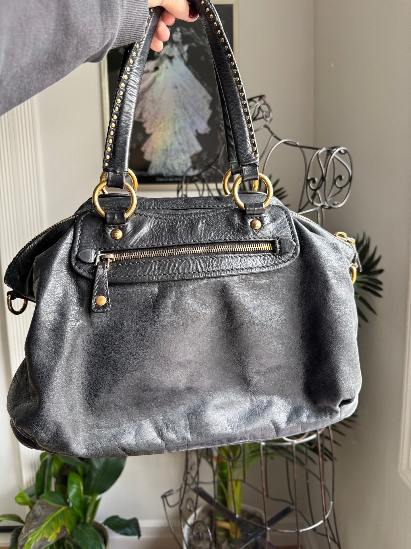 Preloved Authentic Vintage Miu Miu Convertible Tote Vitello Shine Large Black