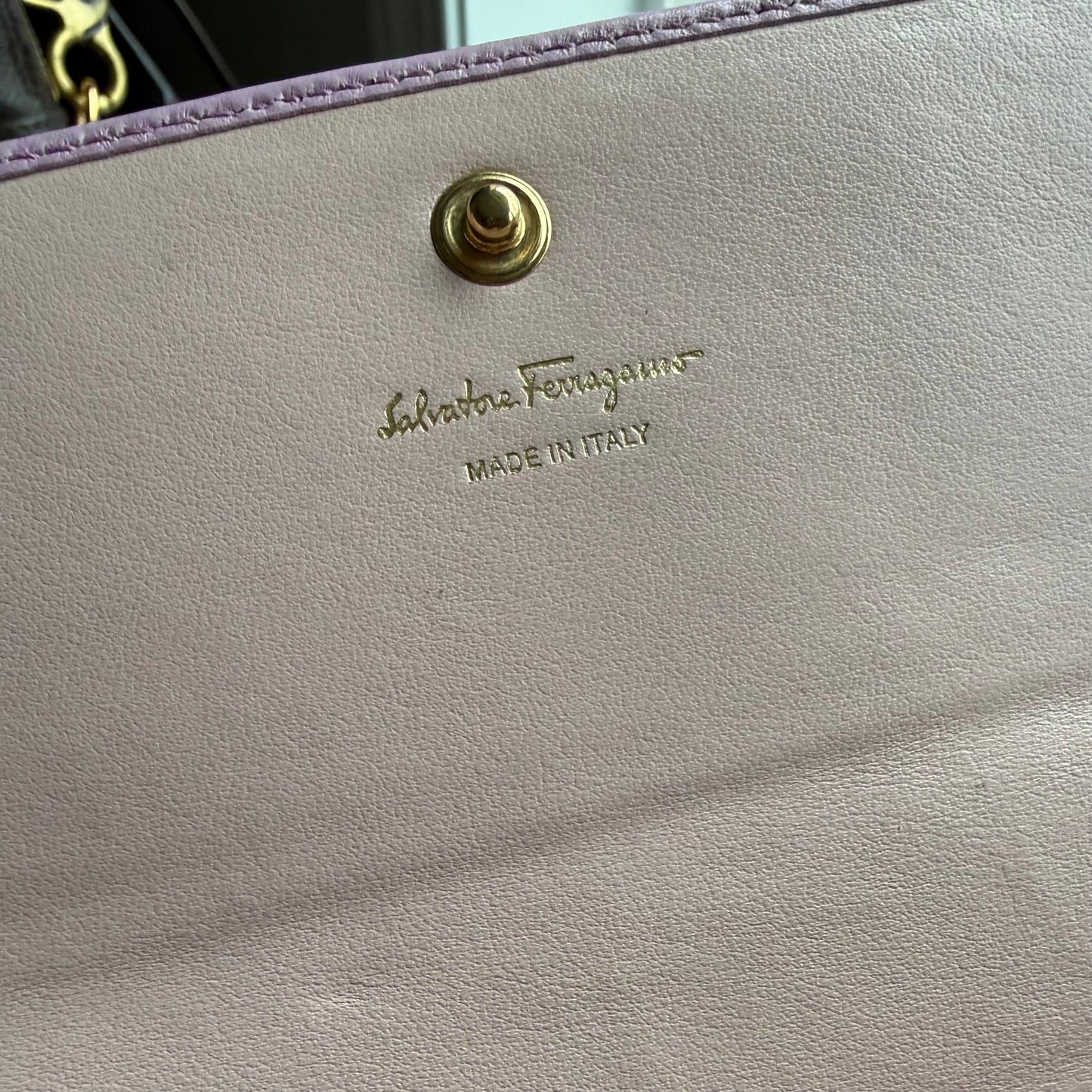 Authentic Preloved Ferragamo Long Wallet on chain - lilac and light pink floral grommet