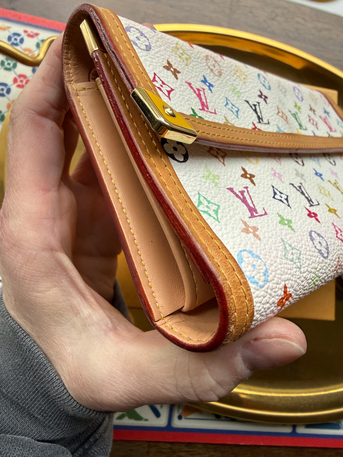 Authentic Preloved Vintage LV x Murakami White Multicolore International Wallet