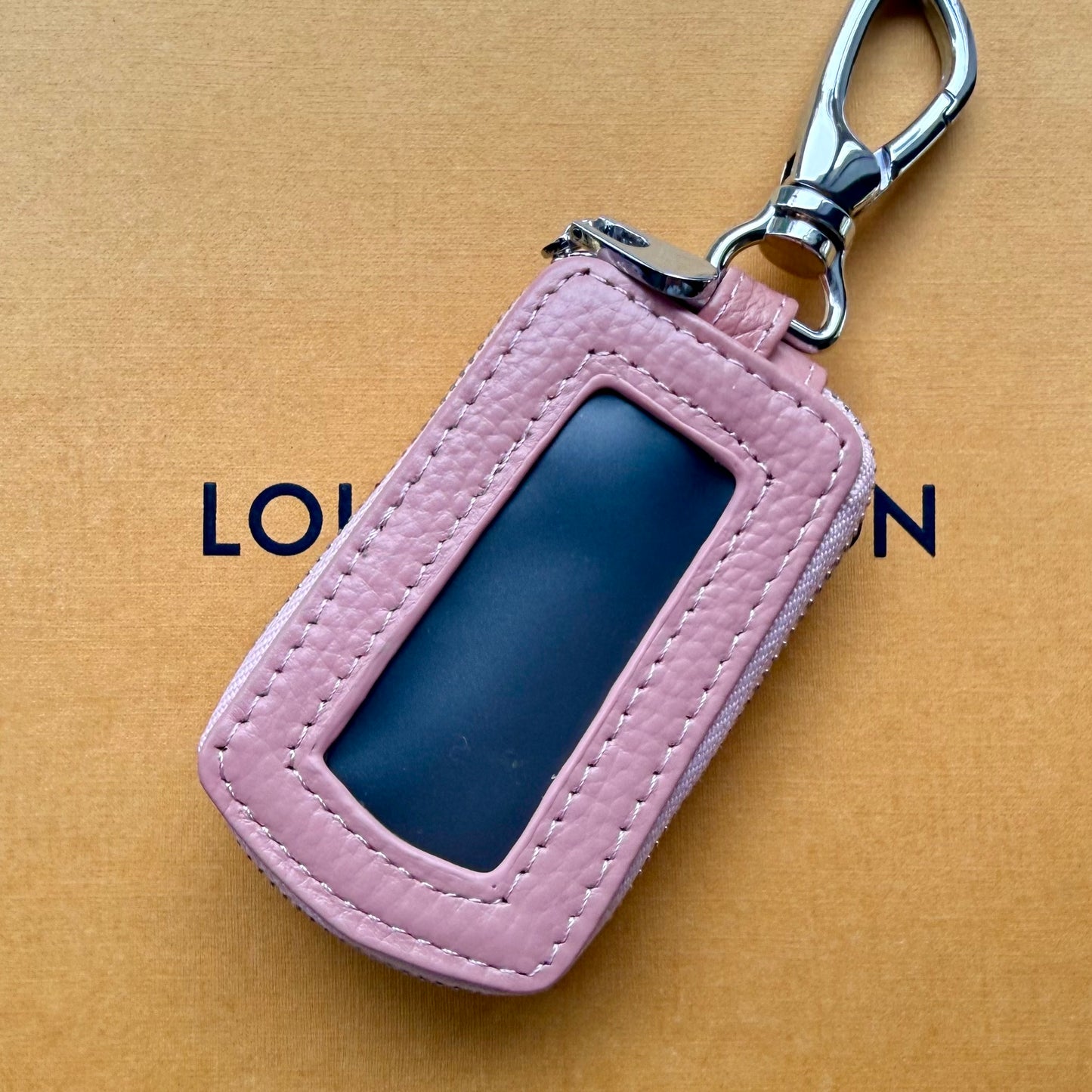 {RED} Upcycled Mono + Pink Leather Universal Key Fob Cover