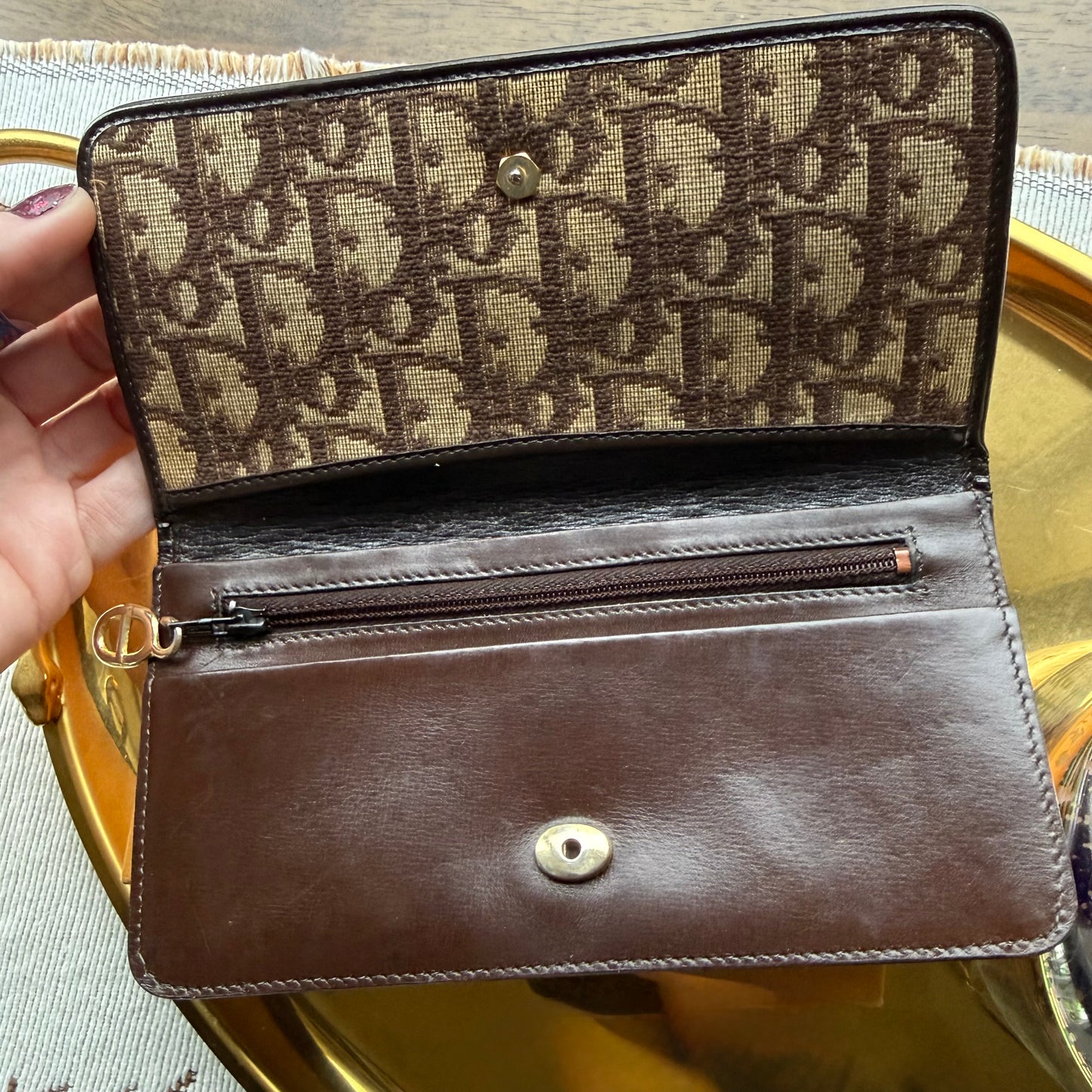 Authentic Preloved Luxury Upper Westside Vintage Brown Dior Trotter Long Wallet with Chain