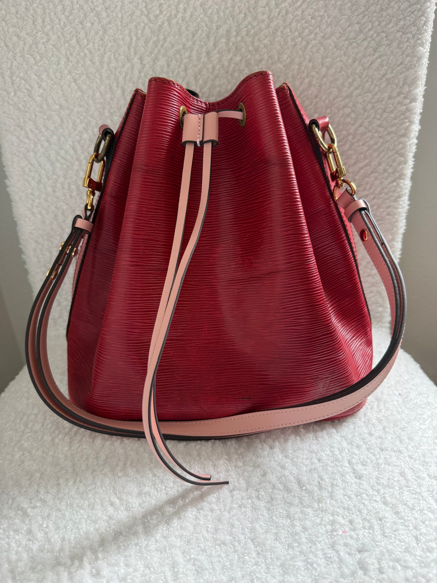 Authentic Preloved Vintage Reimagined Louis Vuitton Petit Noe in Red Epi Leather
