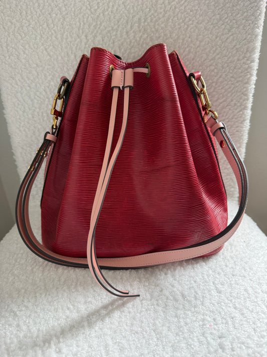 Authentic Preloved Vintage Reimagined Louis Vuitton Petit Noe in Red Epi Leather