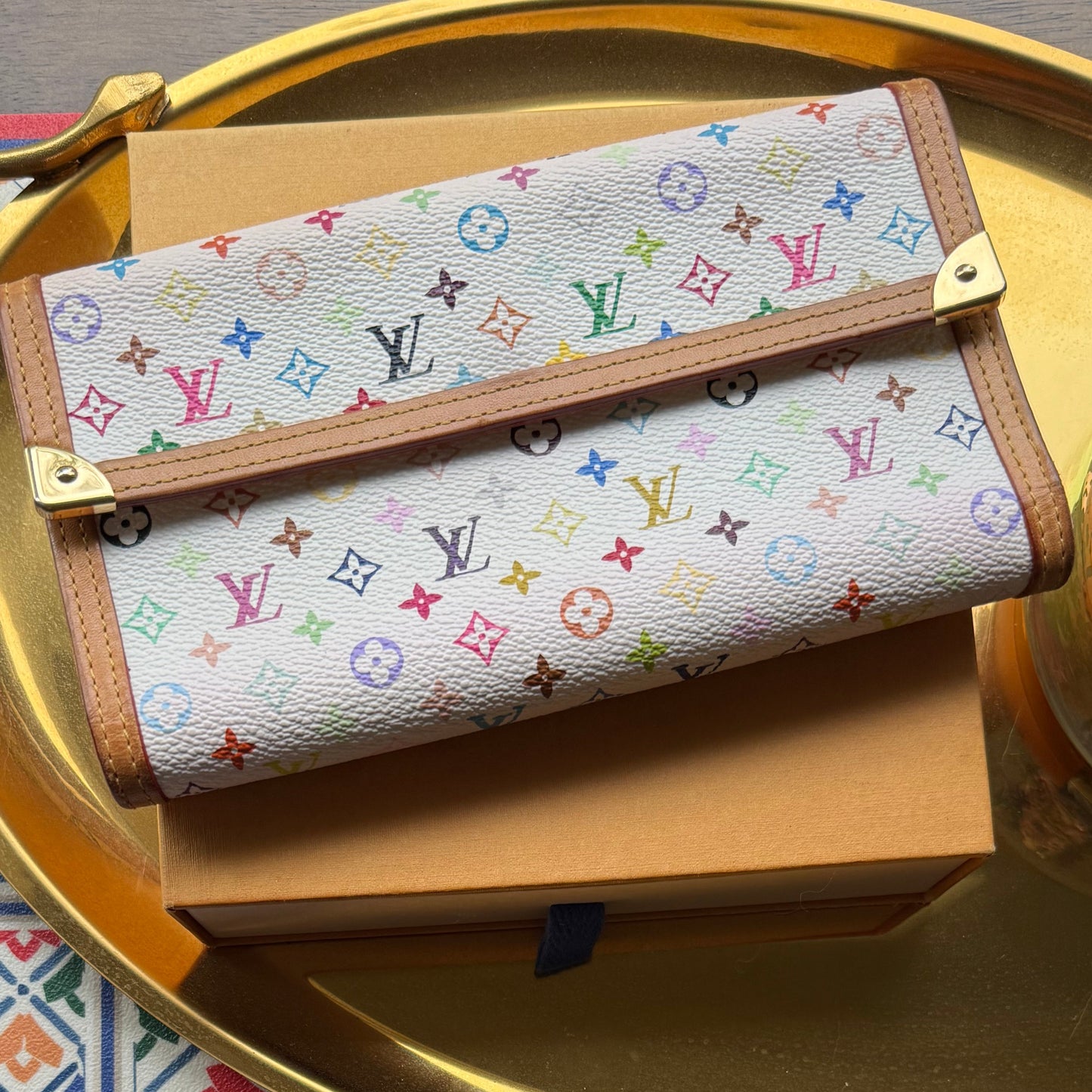 Authentic Preloved Vintage LV x Murakami White Multicolore International Wallet