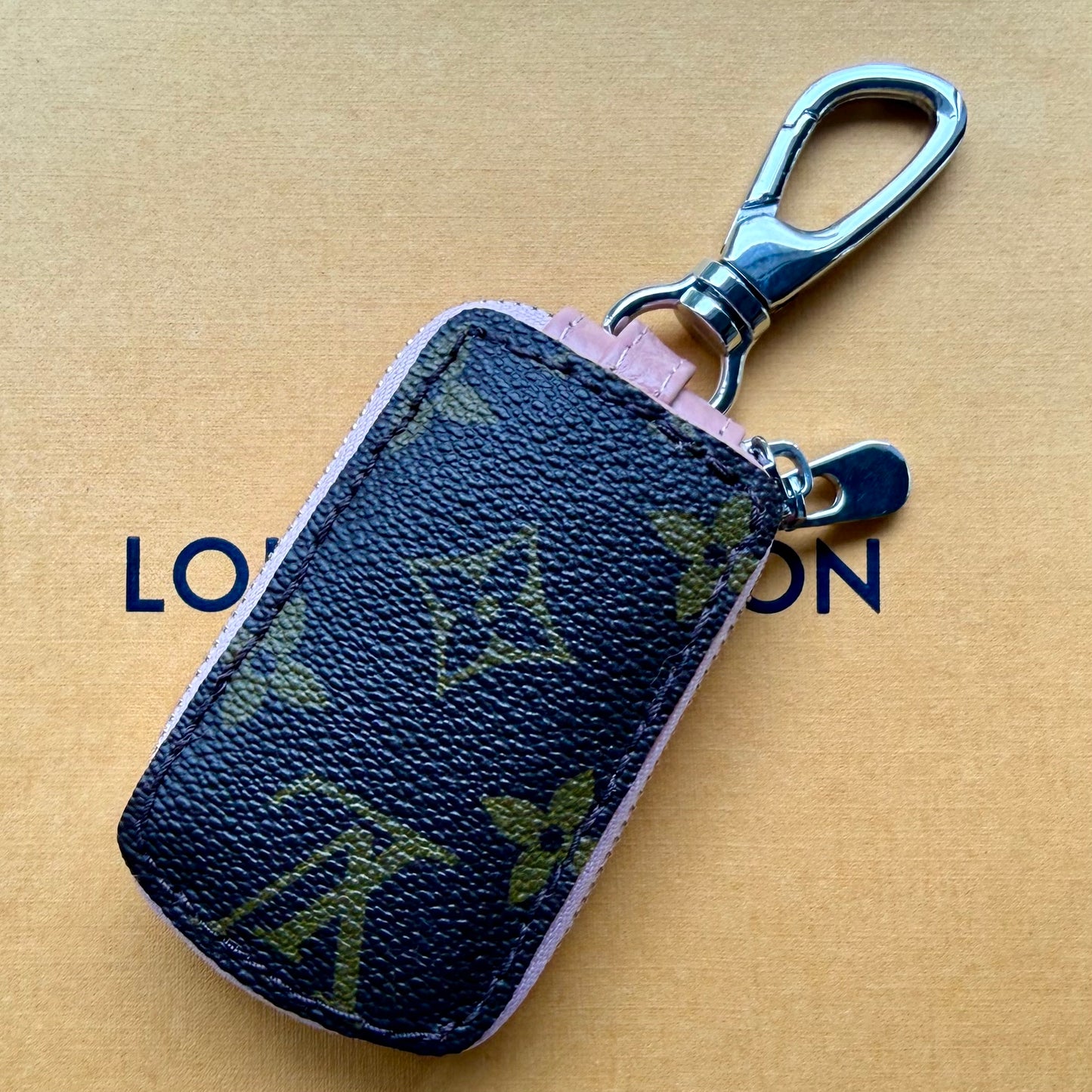 {RED} Upcycled Mono + Pink Leather Universal Key Fob Cover