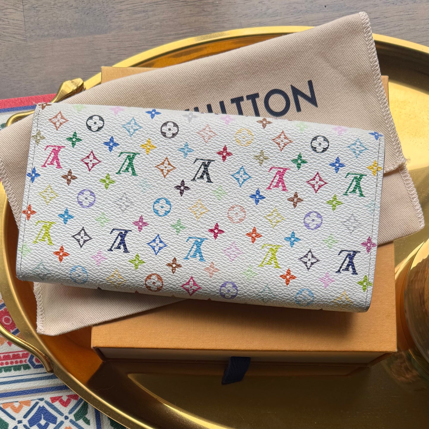 Authentic Preloved 2009 LV x Murakami White Multi Sarah Wallet