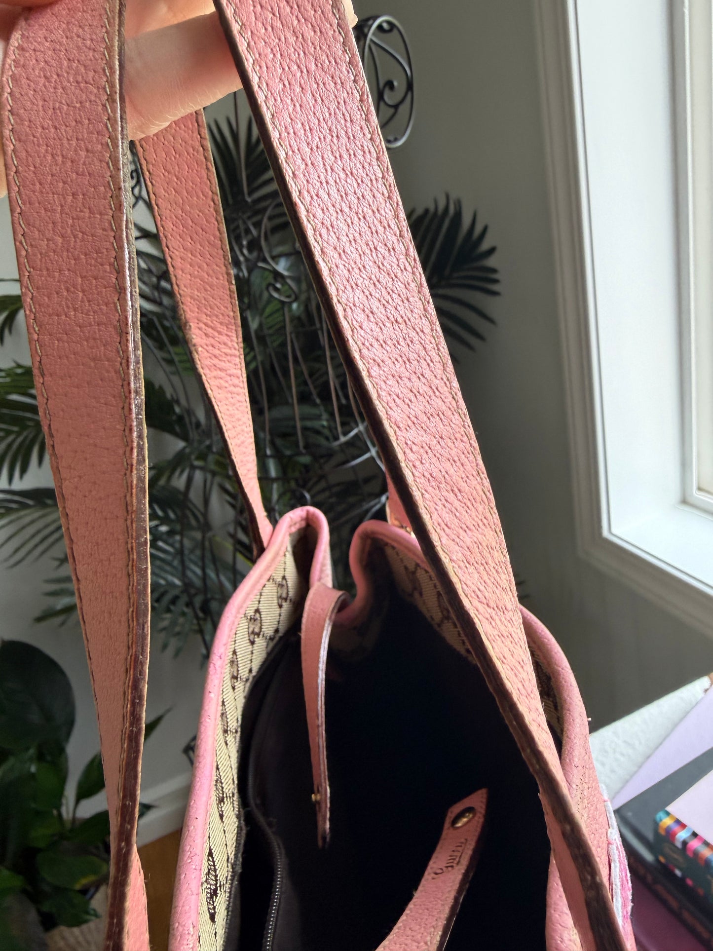 SOLD * Preloved Reimagined Authentic Vintage 2005 Pink Leather Gucci Abbey Tote