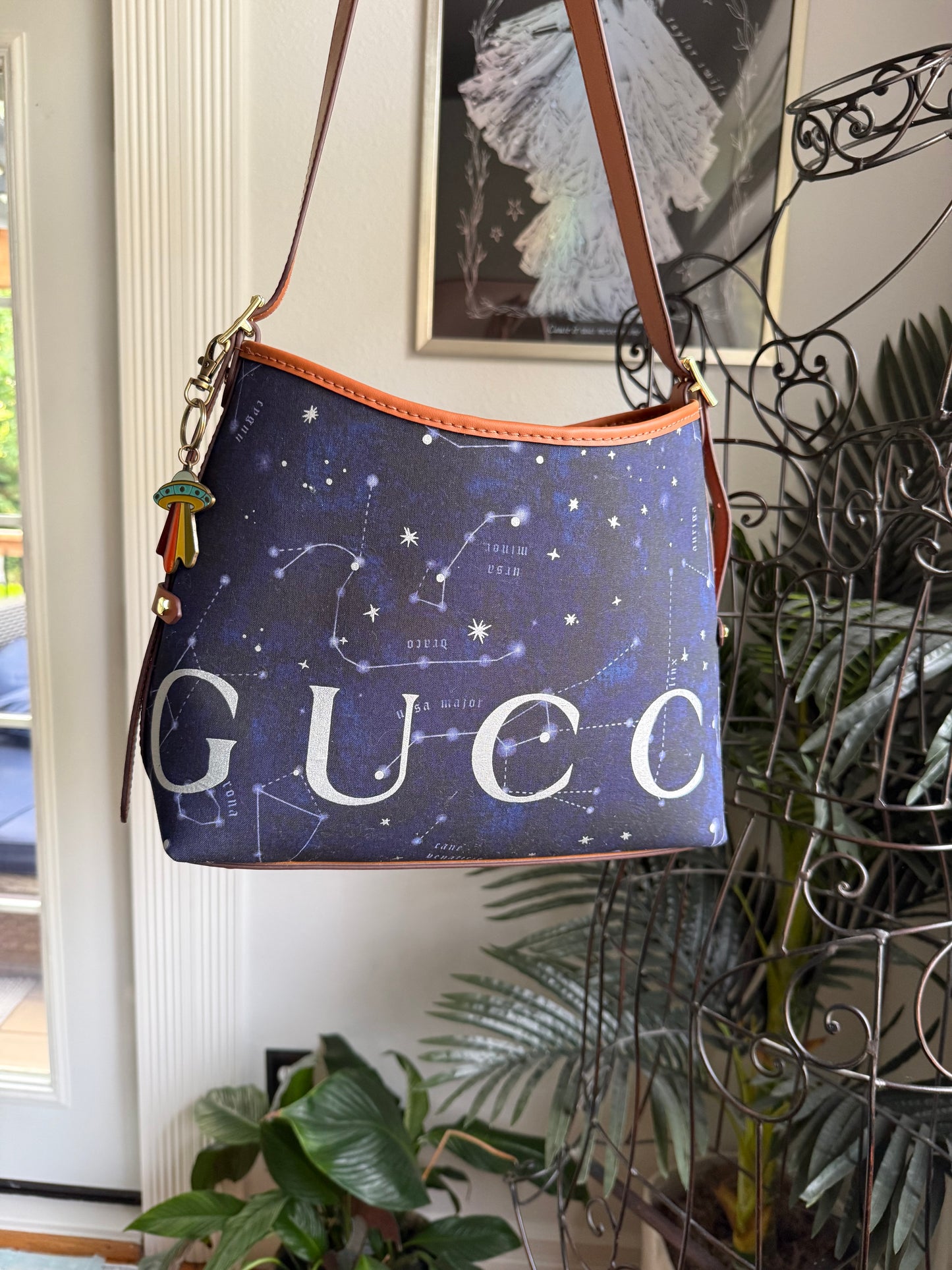 { CLARA } Handmade GG Astronomy Dusty + Tan Leather Hobo Bag