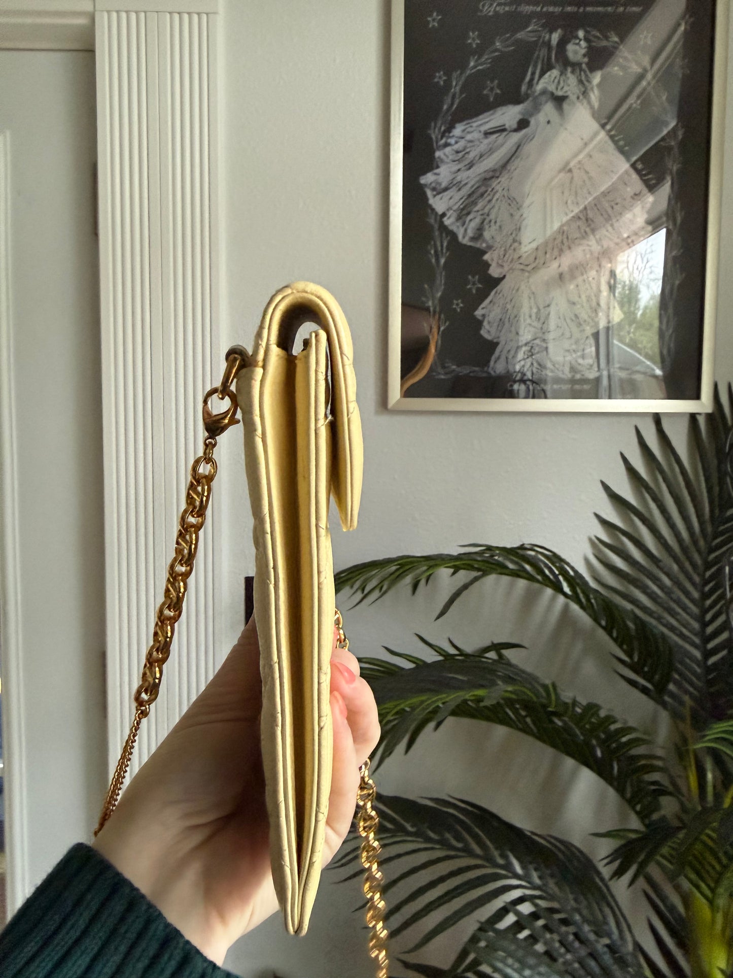 Authentic Preloved Christian Dior Caro Phone Holder with Chain in beige calfskin