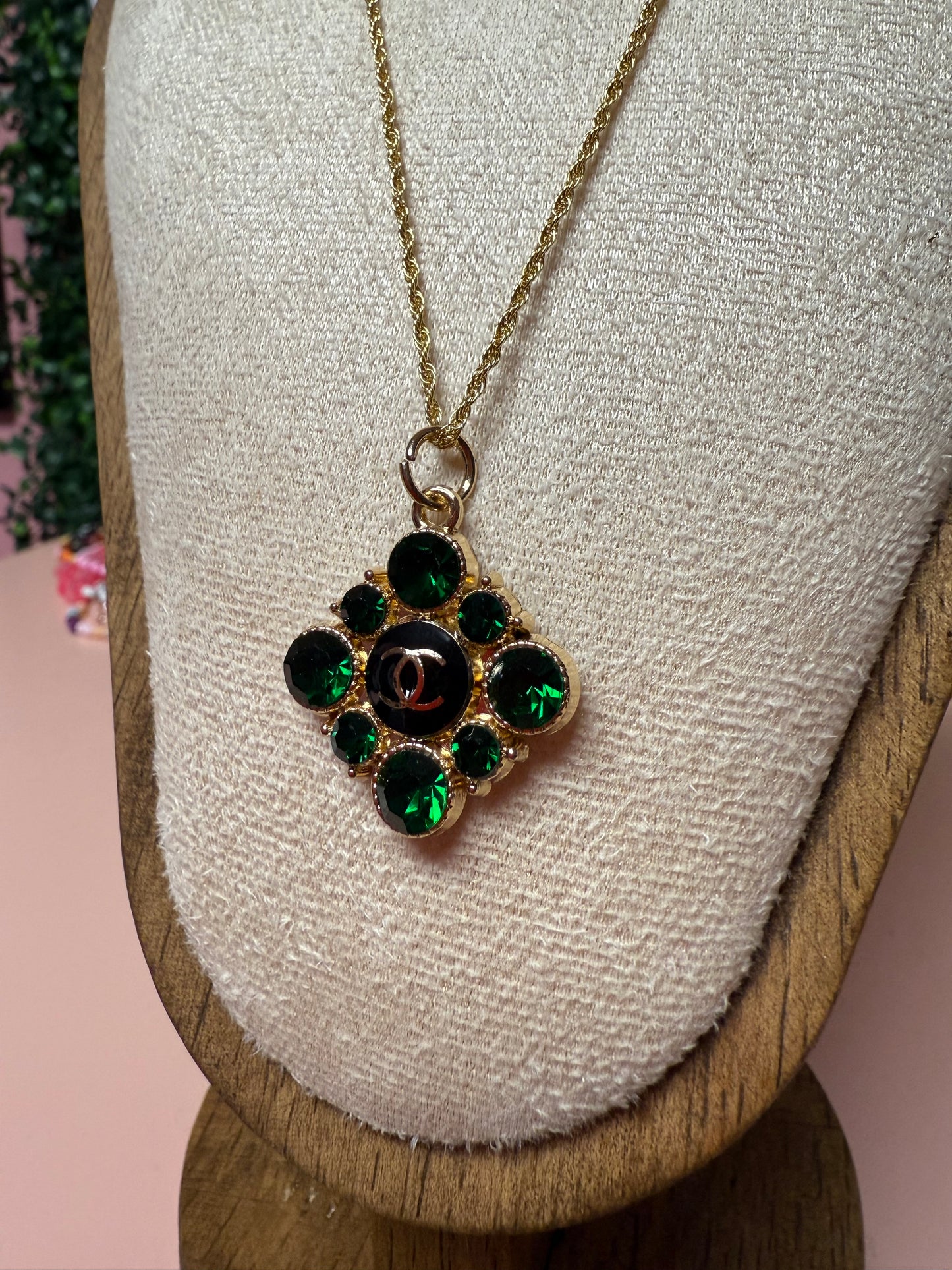 IVY Vintage Upcycled Lux CC Charm Necklace in Green