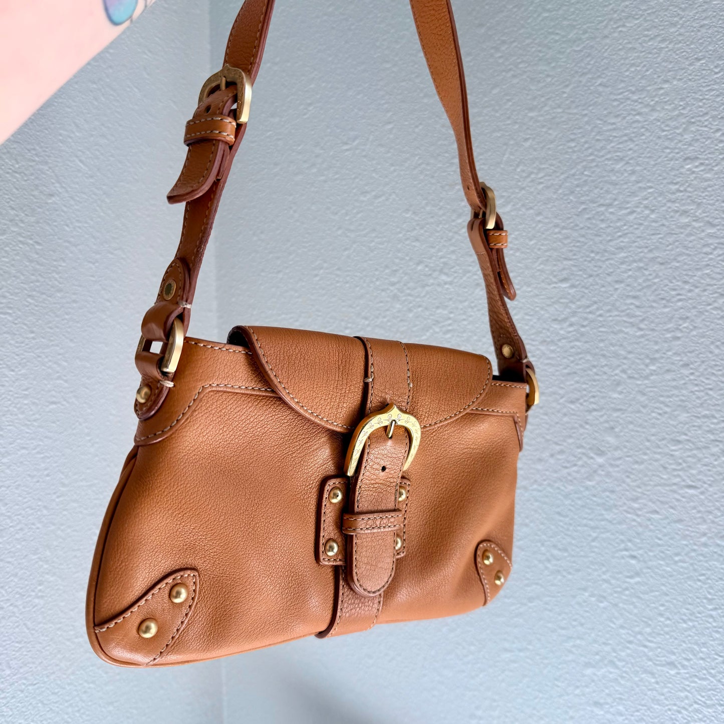 Preloved Authentic Dooney & Bourke British Tan Mini Studded Shoulder Bag