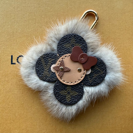 Handmade Beige Fur + Mono Sunny Doll Bag Charm