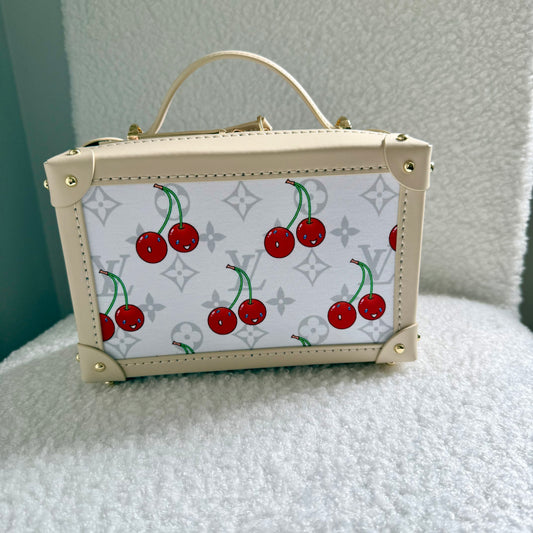 The T&T Trunk Bag || Handmade Upcycled Artisan Luxury Handbag White Cherry Edition