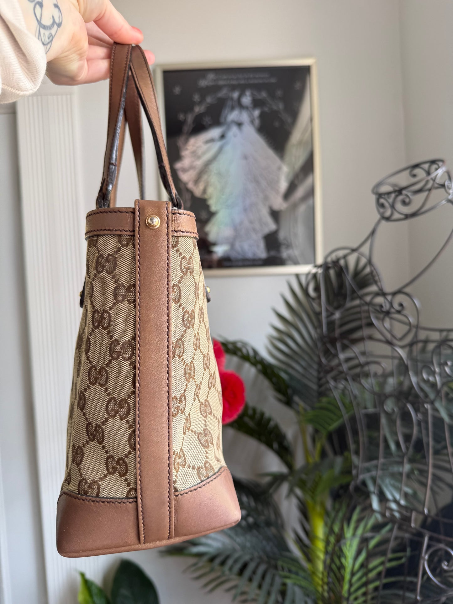 Authentic Preloved Gucci Canvas Craft Tote with Pouch