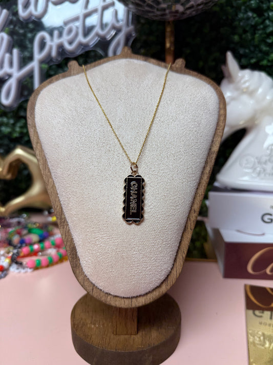 Vintage Upcycled Lux CC Bar Necklace