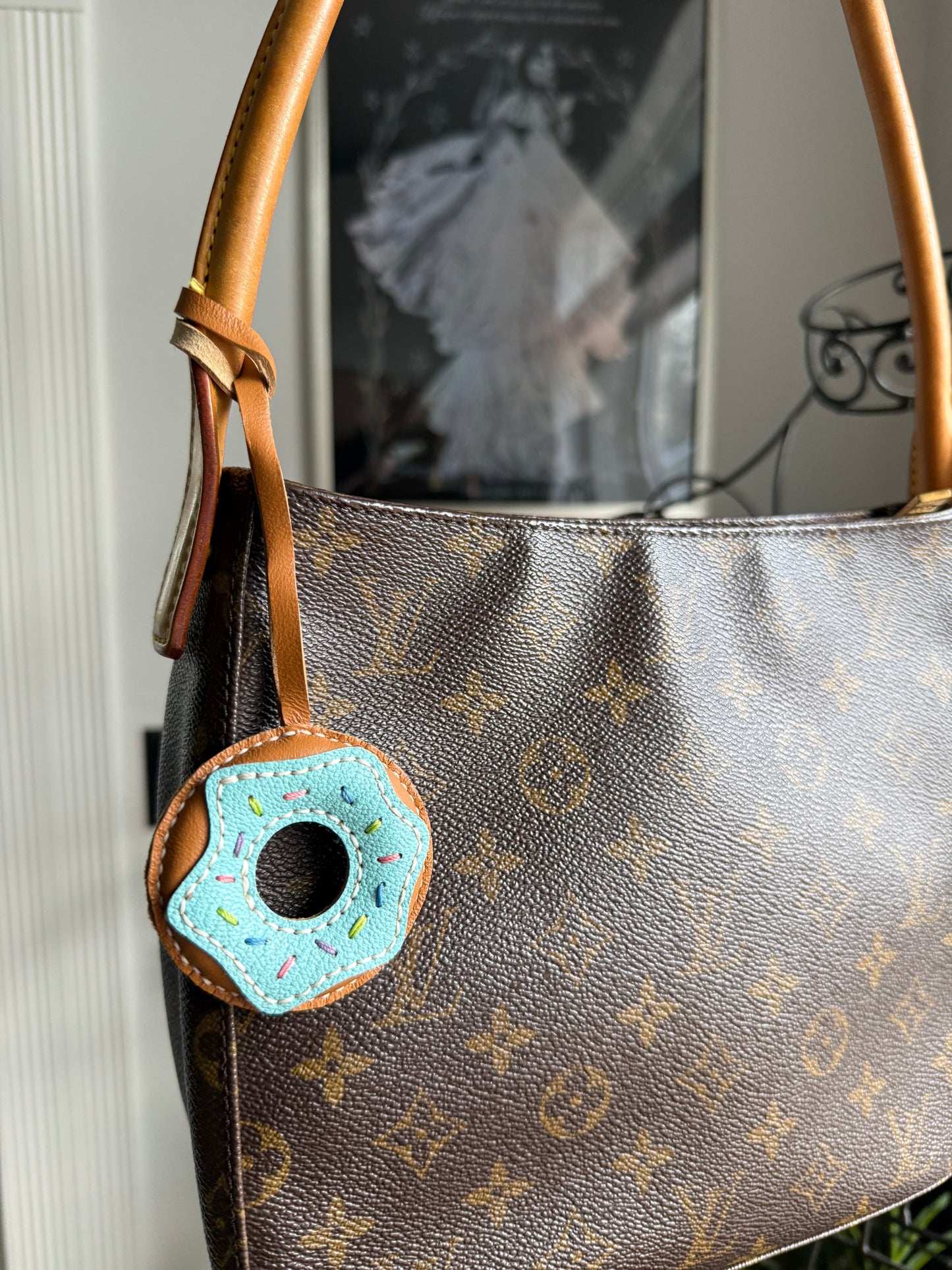 Blue Leather Donut Bag Charm
